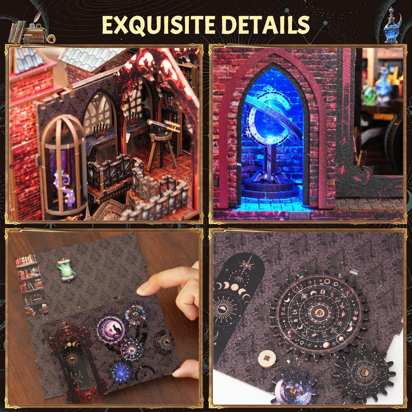 Book Nook Kit, DIY Miniature House Dollhouse Crafts Kit for Adults and Teens, Magic Castle 3D Wooden Puzzle Booknook Build Bookshelf Decor, Gifts for Family and Friends（Arcane Sprire）