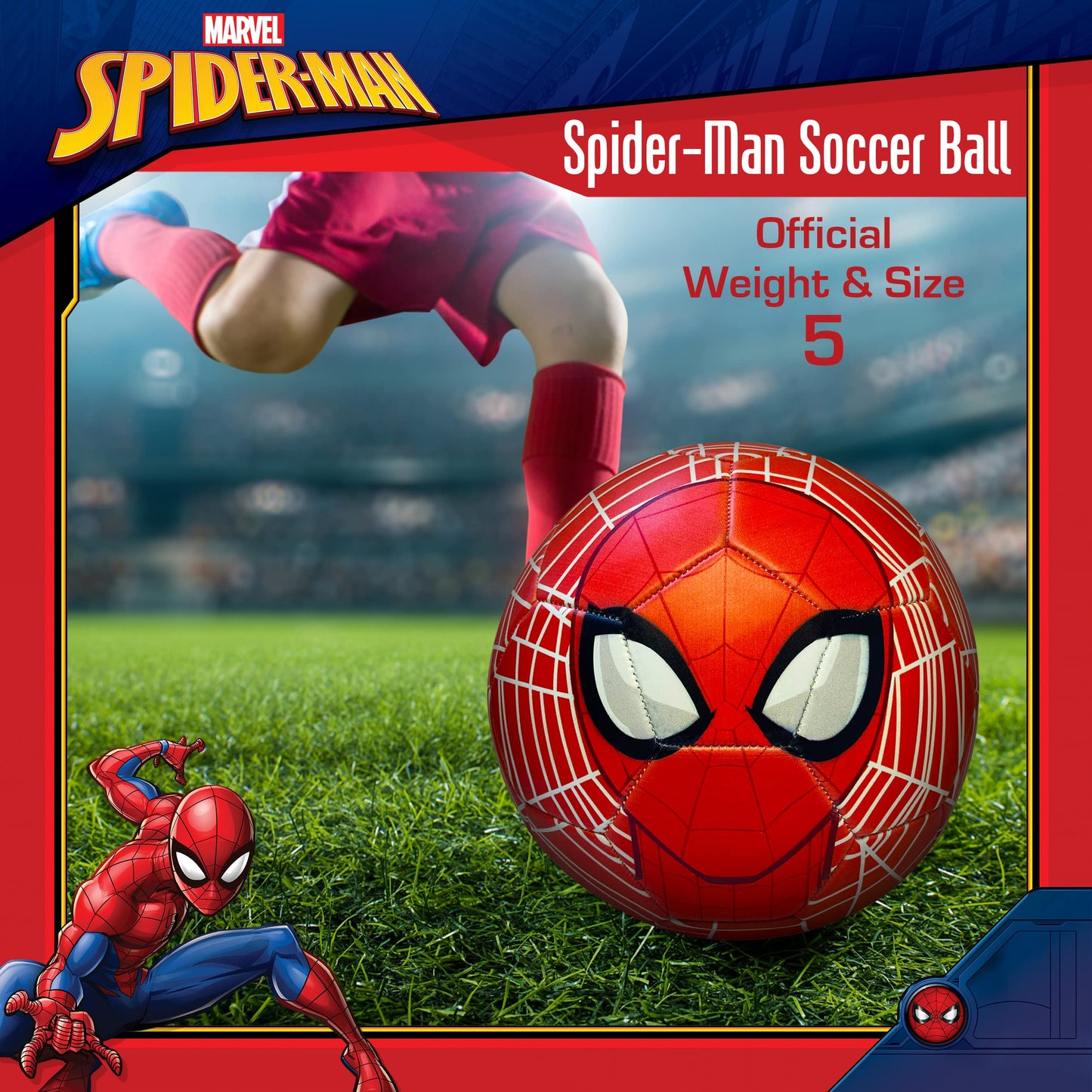 Capelli Sport Marvel Spider-Man Soccer Ball, Mask and Webs Design Youth Kids Futbol, Multi, Size 5, Red Combo