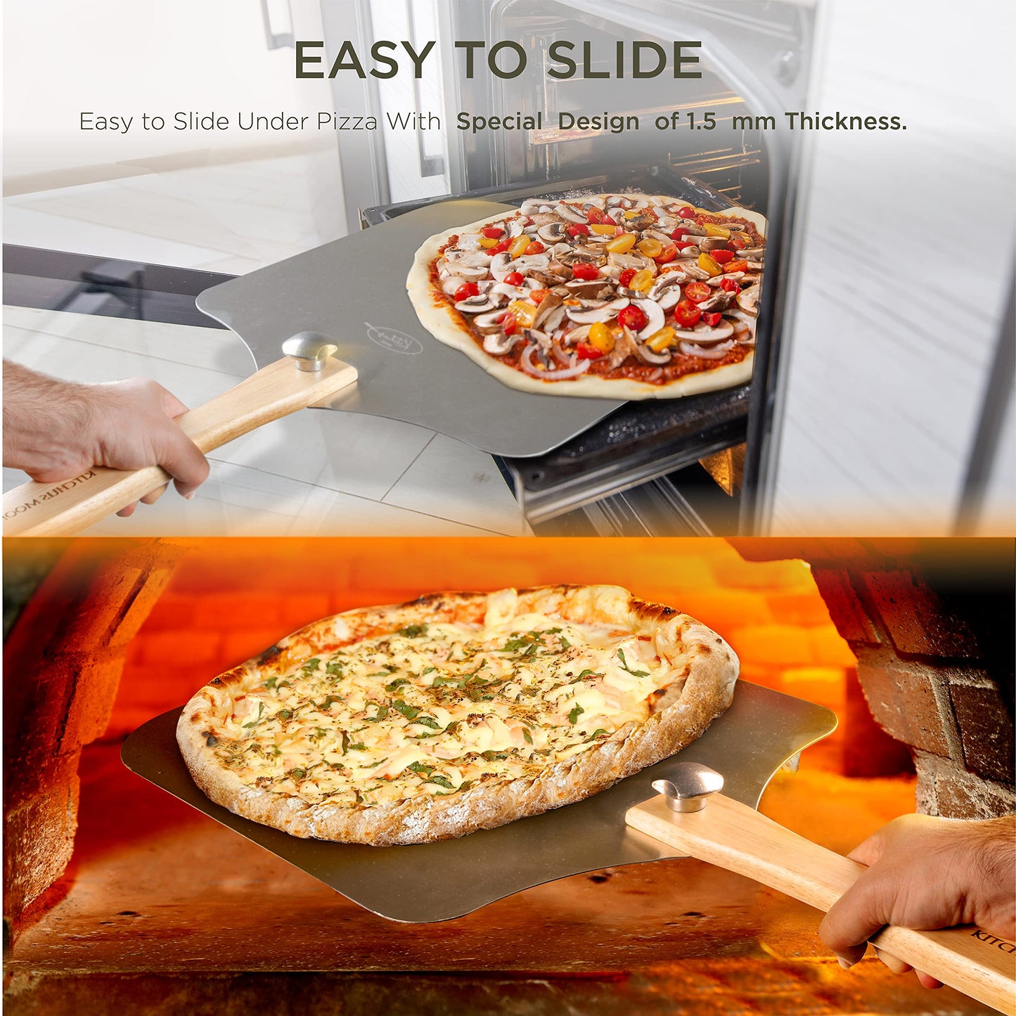 KITCHUS MOON Large Pizza Peel 16 inch - Extra Large Metal Pizza Peel with 14 inch Stainless Steel Pizza Cutter Rocker, Pizza Spatula Paddle to Move Large Pizza, Pizza Paddle with Folding Handle