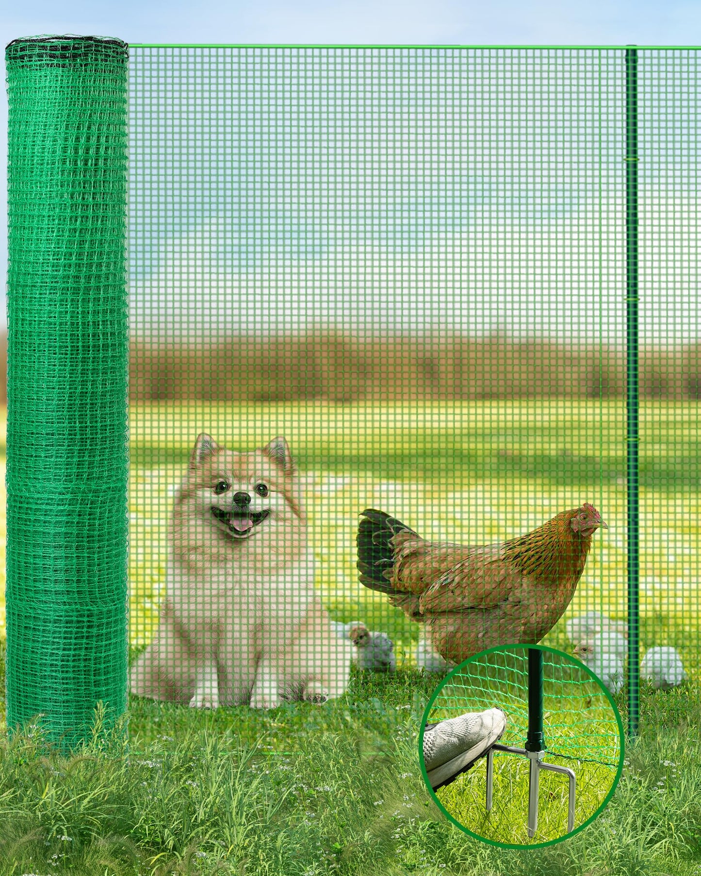 JivaJot Temporary Fence with Posts, 40"Hx50'L Garden Fence Animal Barrier with Metal Ground Spikes, Temporary Fencing for Garden Backyard Outdoor Animal Protect