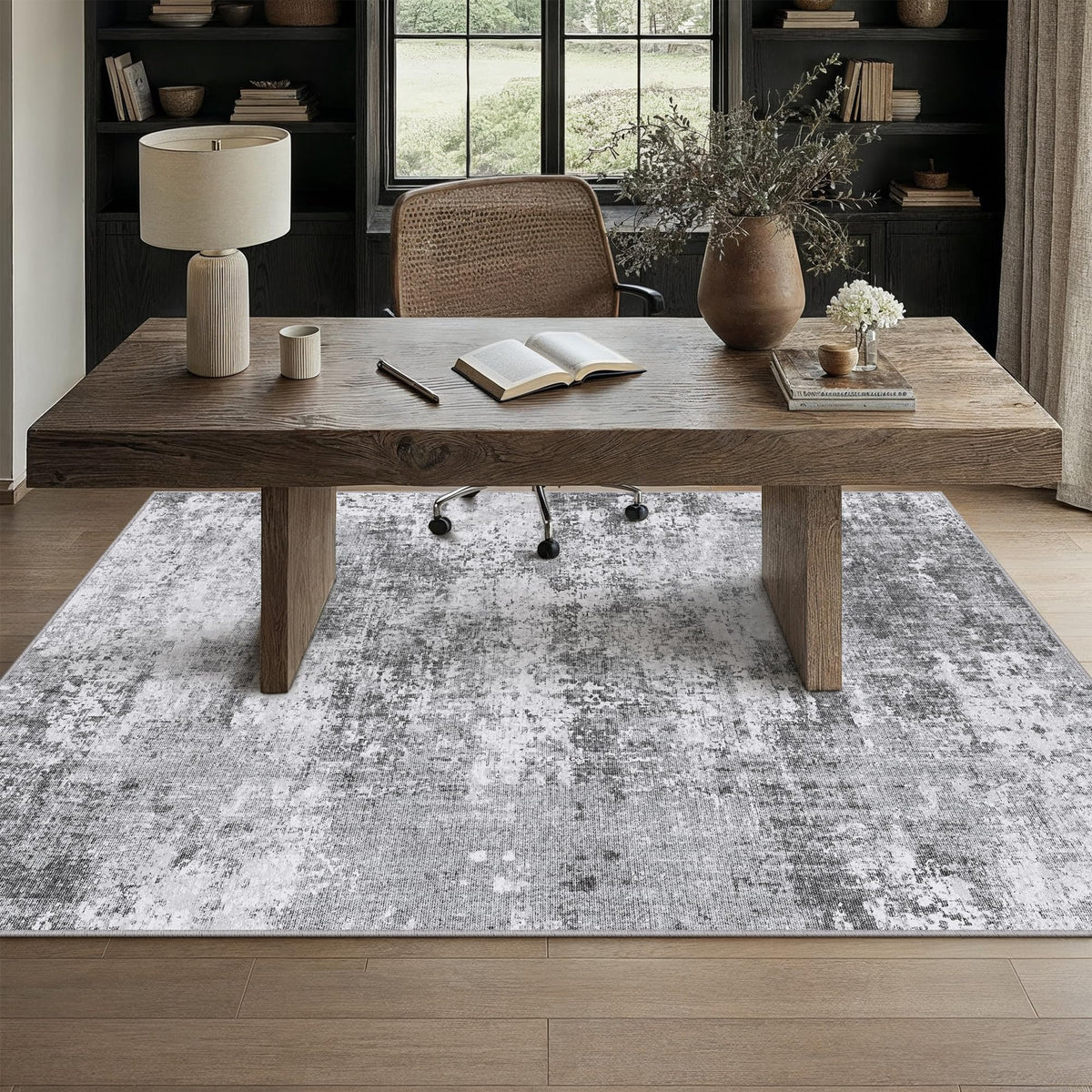 PureCozy Abstract Grey Area Rug 3x5 Modern Office Carpet Washable Neutral Soft Entryway Door Mat Low Pile Non Slip Indoor Throw Rug for Kitchen Bathroom Bedroom Laundry Living Dining Room