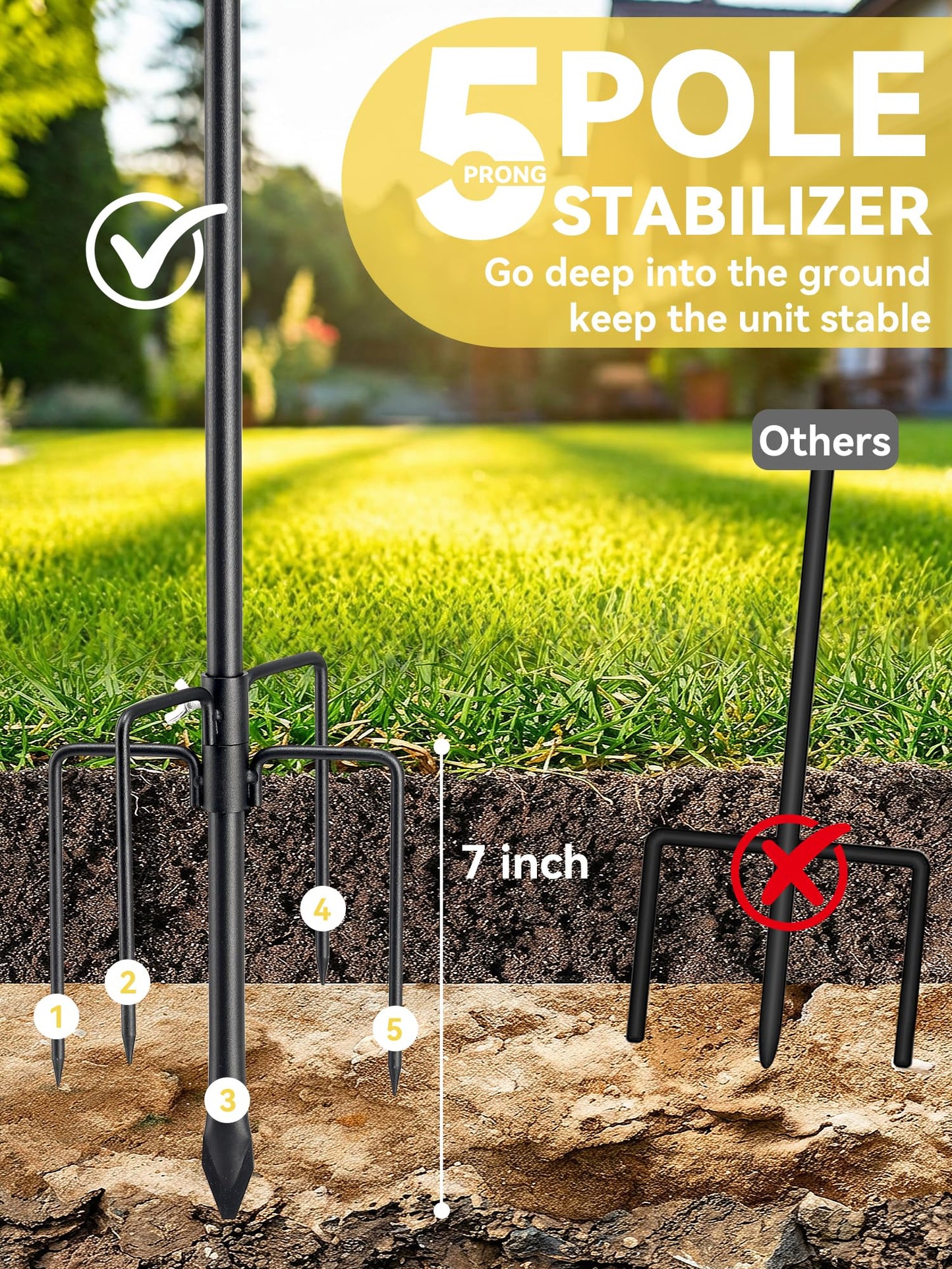 Bird Feeder Pole, 94" Shepherds Hooks for Outdoor Heavy Duty, Hummingbird Feeders Stand with Stable 5-Prong Base, Hanging Plant Shepherd Hook Hanger Stick for Outside Garden Yard Wedding
