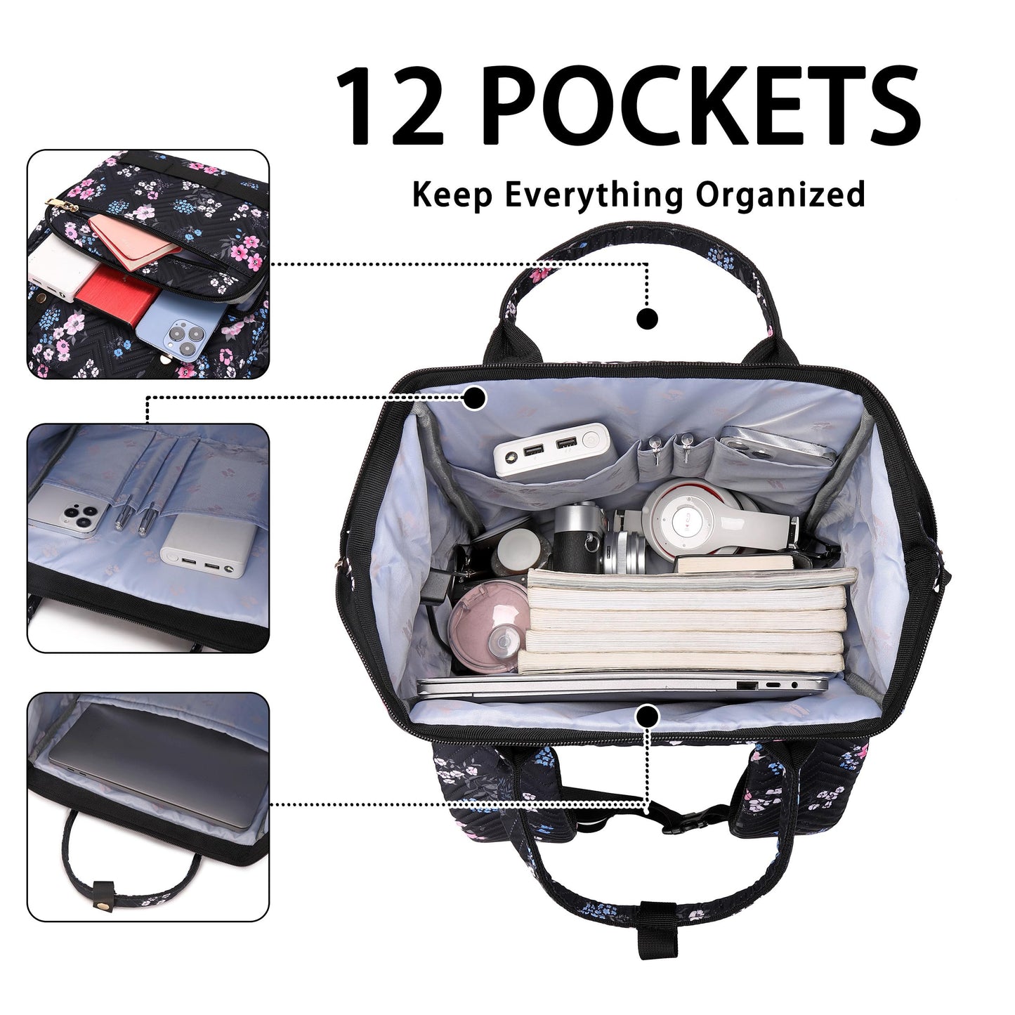 Laptop Backpack for Women College School Backpacks Purse Womens Work Business Bag Travel Daypack Teens Girls Bookbags (Black-1)