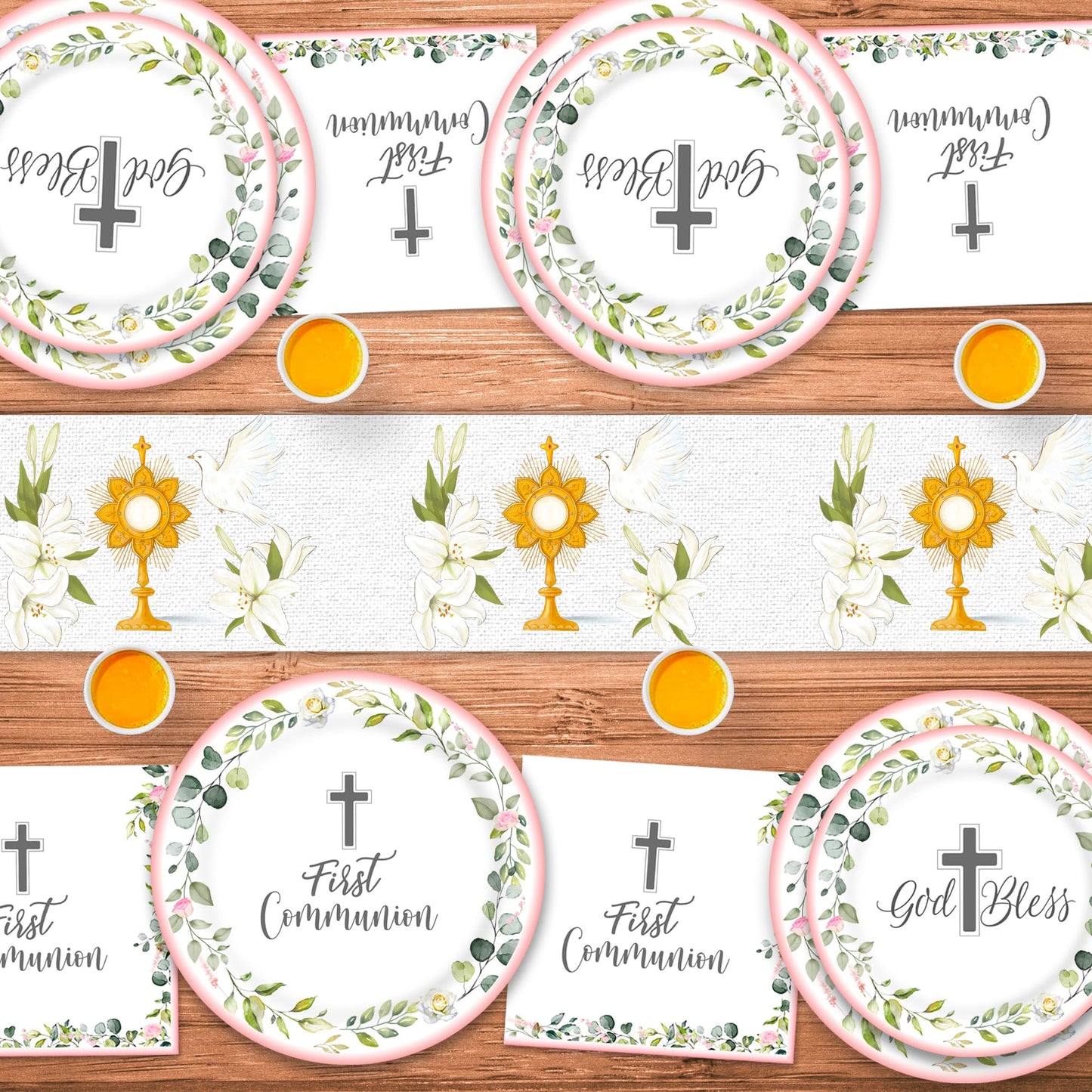 First Communion Decorations, Paper Plates,Napkins and Cups (Serves 25), First Communion Decorations for Girls,First Holy Communion Decorations