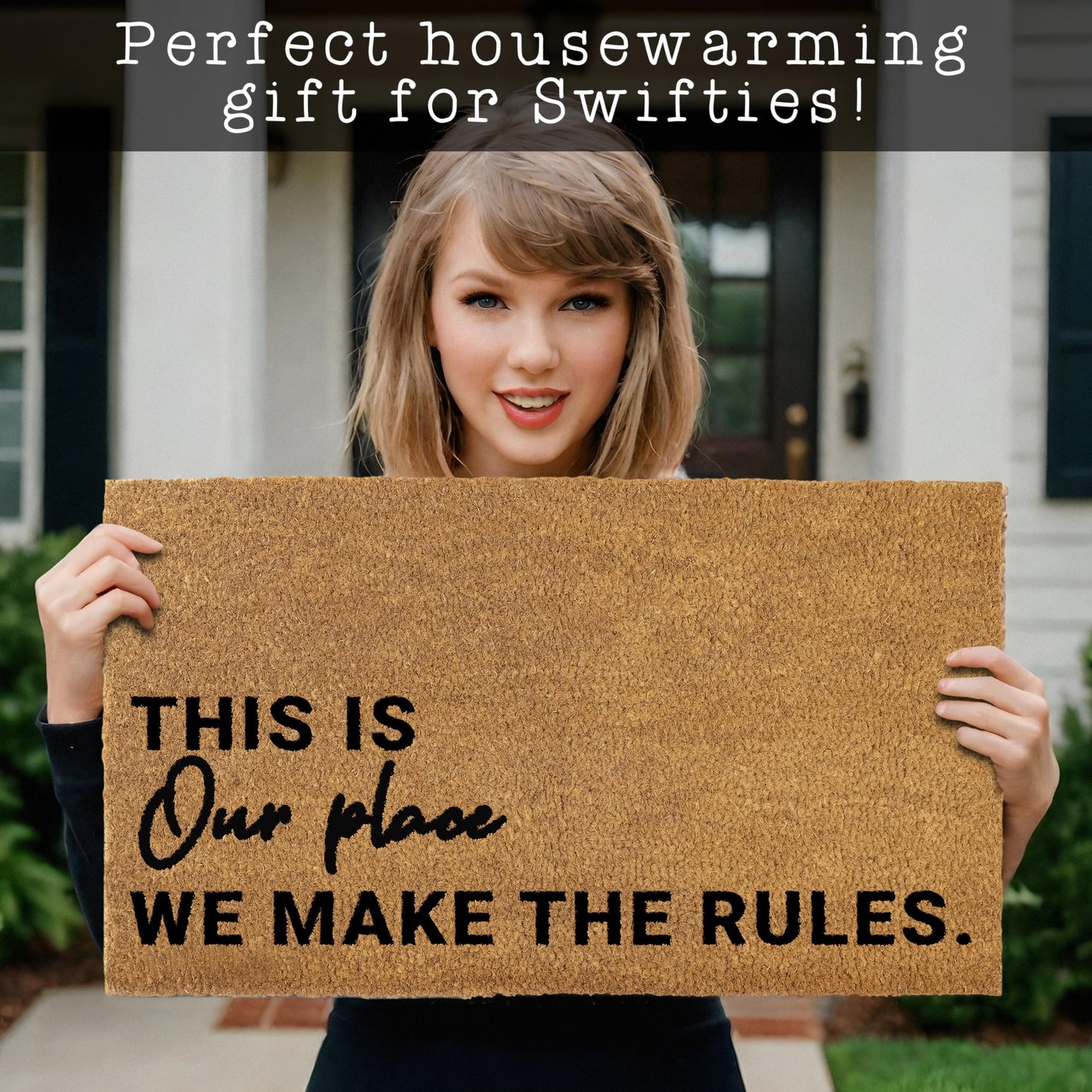 We Make The Rules Door Mat 30x17 Inch, Coir Doormat Outside Decor for Covered Outdoor Area, Welcome Mat Gift w/Non-Slip PVC Backing