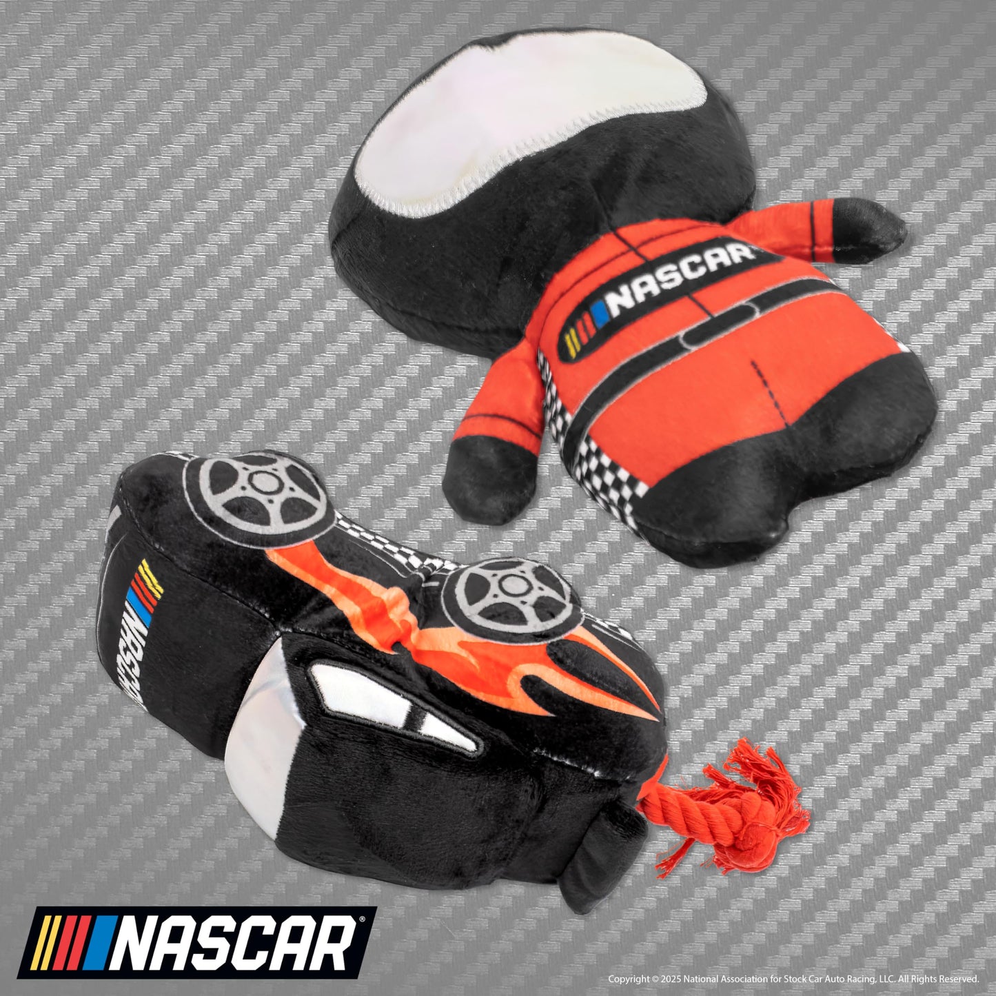 design LAB, Inc. NASCAR Official Merchandise | Plush 'Driver Essentials' Chew Toys for Dogs | Plush Racecar Driver & Car with Tug Rope for Fun Interactive Play