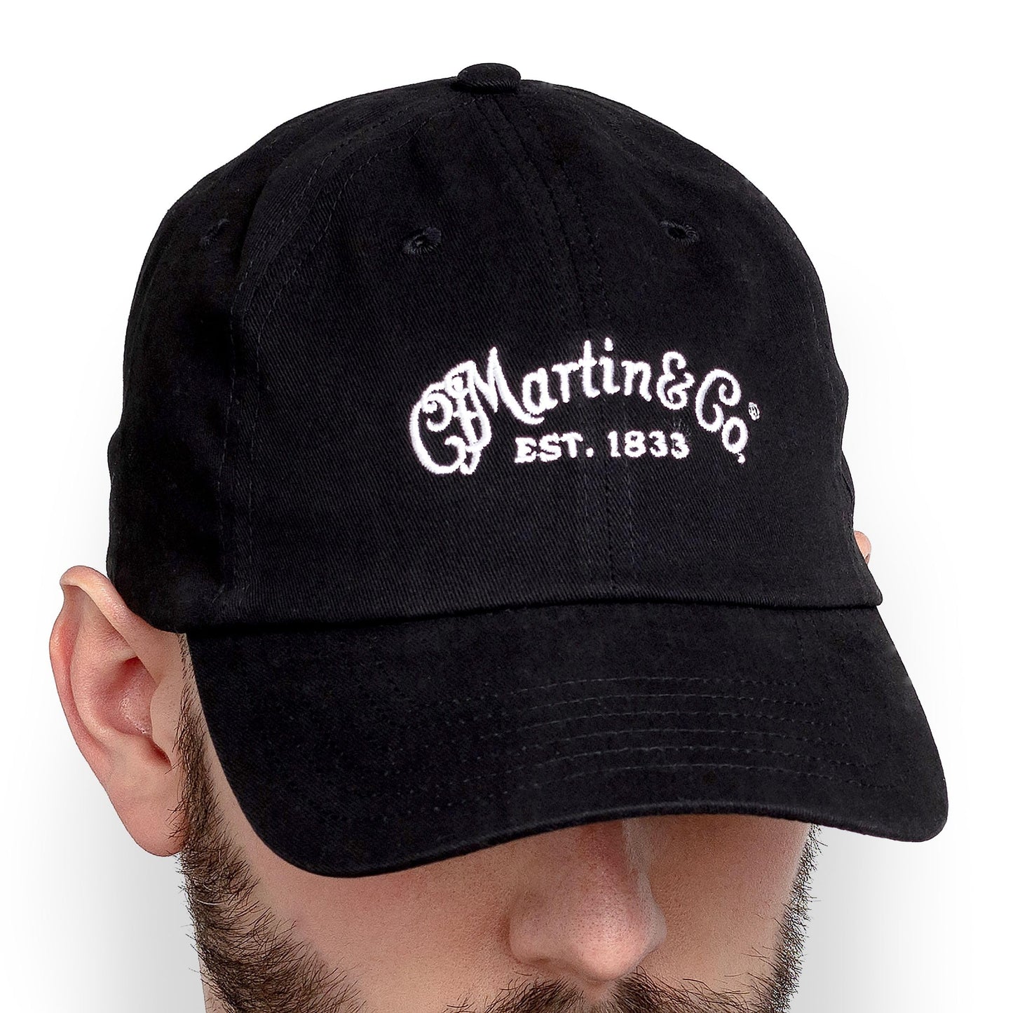MARTIN Logo Cap – Black | Low-Profile Fit with Adjustable Hook & Loop Closure | Classic Six-Panel Design Logo