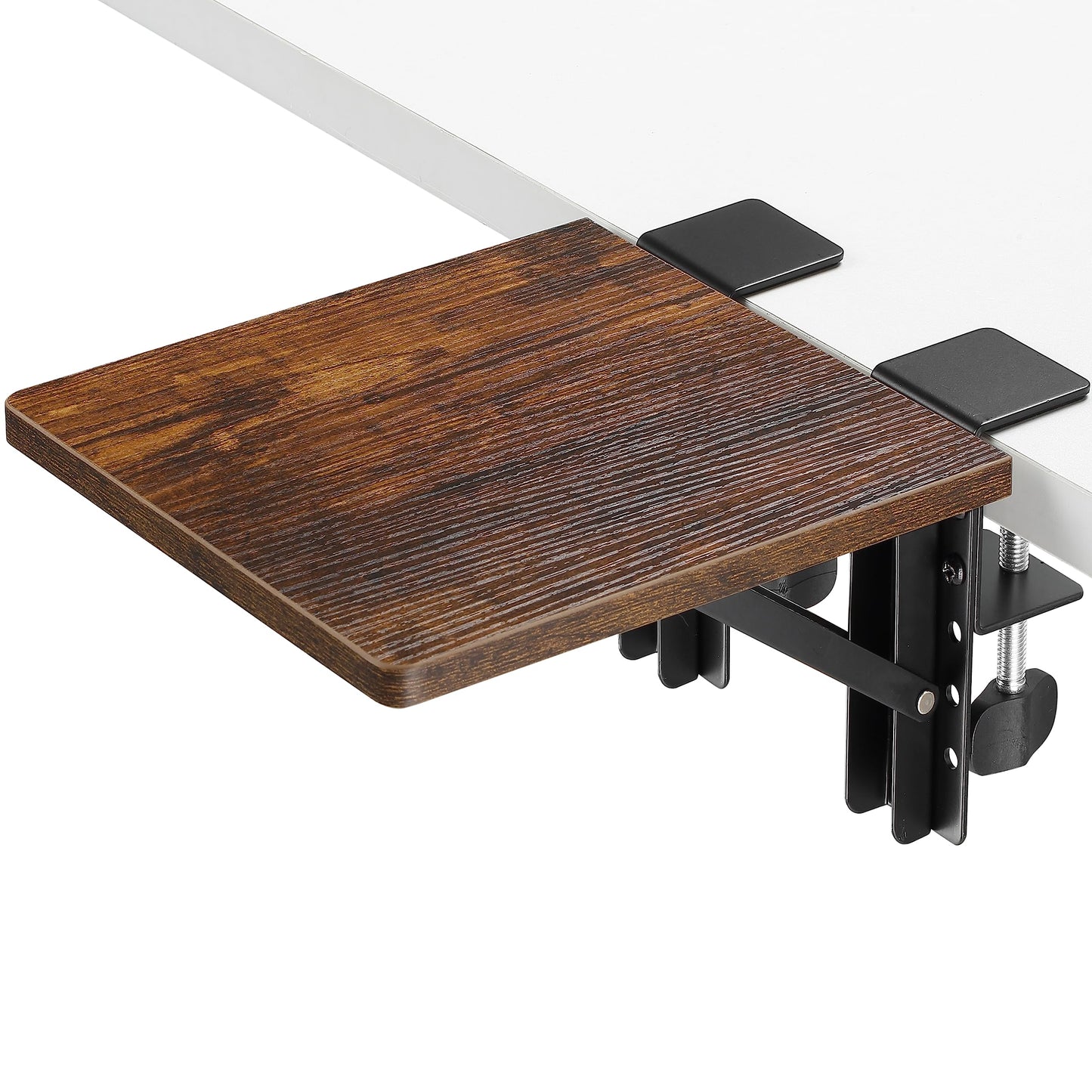 ETHU Armrest Support Desk Extender Tray - Compact 9.4"x9" Foldable Armrest Shelf with Wrist Rest, Clamp On Ergonomic Platform for Office Desk, Walnut