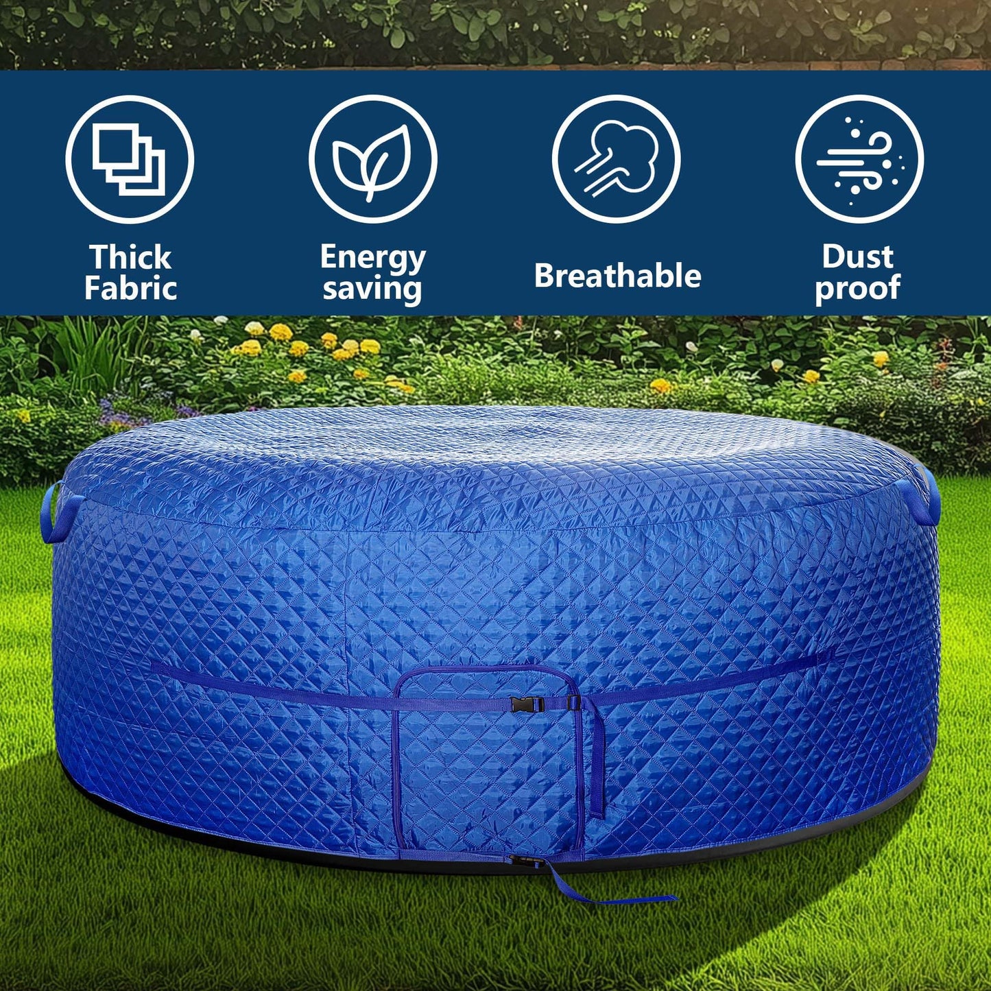 Tlswshsy 71'' x 27'' Insulated Inflatable Hot Tub Thermal Cover, Energy Efficient Hot Tub Cover with Handles and Straps, Portable Hot Tubs Spa Full Coverage for Keeping Warm and Dustproof (Blue)