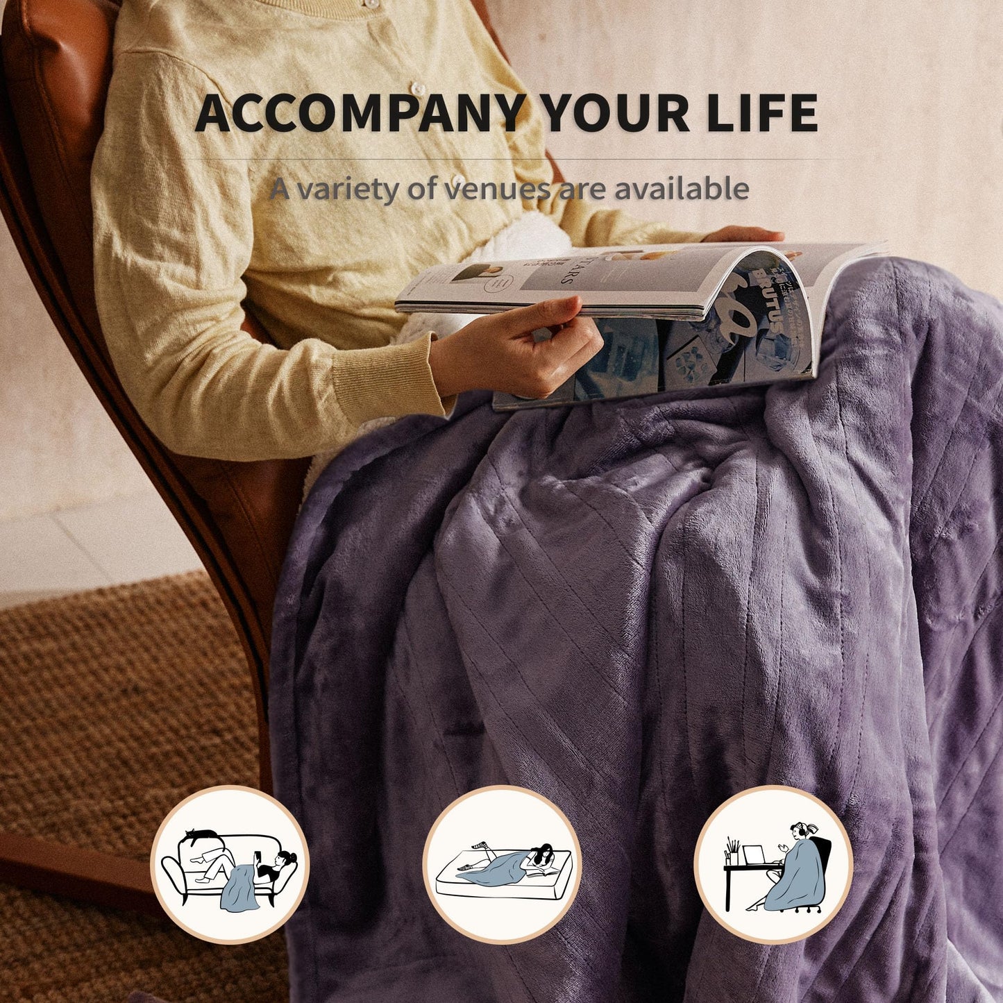 JET'S HOME Heated Blanket 50"x60" - ETL Certified Flannel Electric Blanket Throw Machine Washable Heating Blanket with 5 Heating Levels 3 Hours Auto-Off Overheating Protection Gifts for Women (Purple)