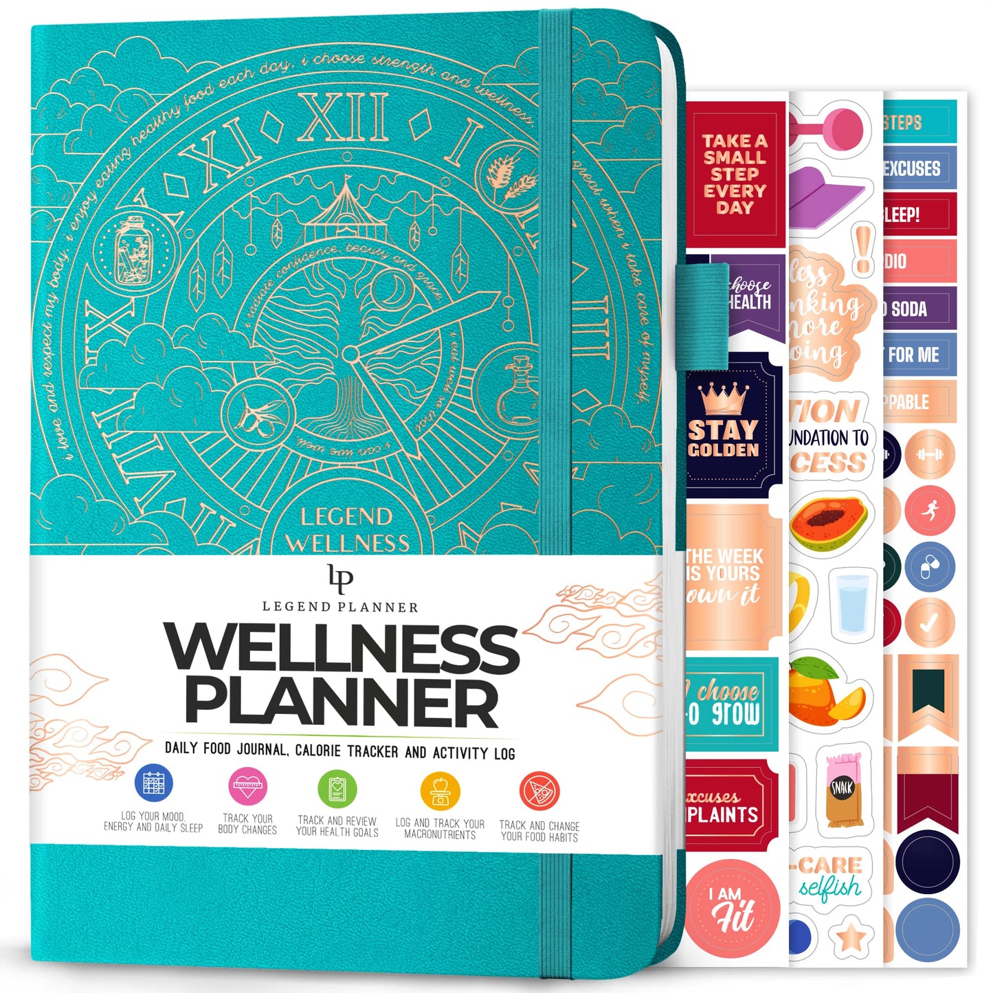 Legend Wellness Planner & Food Journal – Daily Diet & Health Journal with Weight Loss, Measurement & Exercise Trackers – Lifestyle & Nutrition Diary – Lasts 6 Months, A5 size – Turquoise