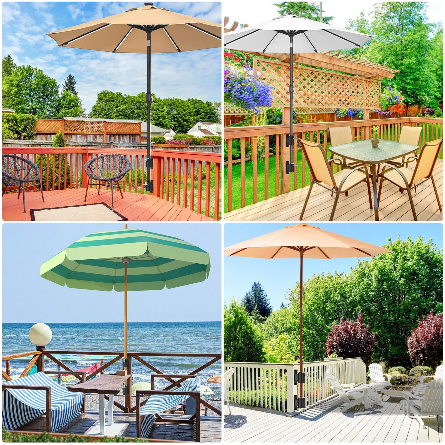 Lifeswell Heavy Duty Deck Railing Umbrella Holder, Patio Umbrella Stand for 1-2 Inch Poles, Space-Saving Design, Secure & Sturdy Post Flat Mount for Deck Railing, Balcony, Outdoor Courtyard, Fences