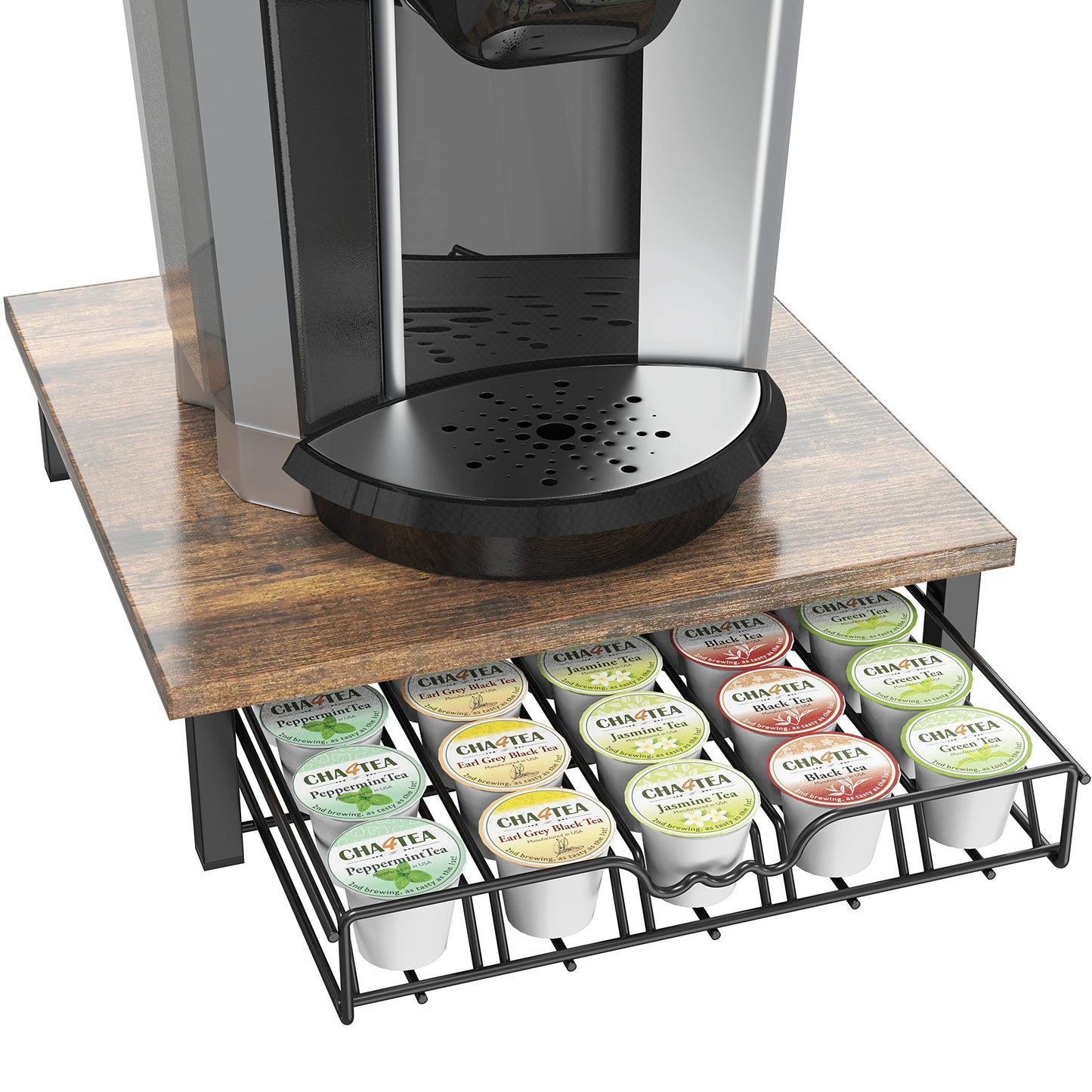 Deco Brothers K-Cup Holder Drawer for 30 Coffee Pods Storage, Rustic Brown