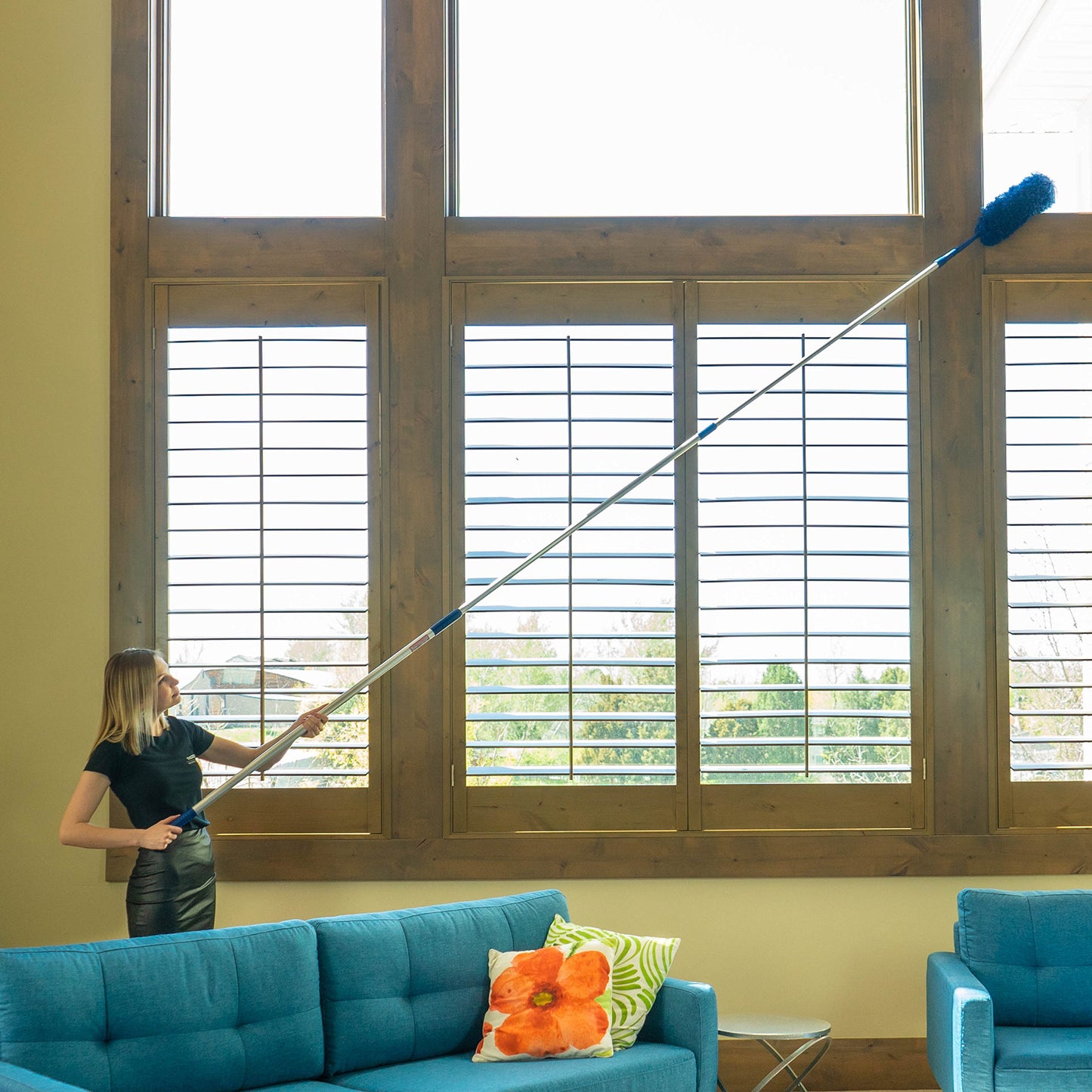 High Ceiling Duster Kit | Webster Cobweb Duster with Extension Pole | Ceiling Fan Duster 13 to 20 Foot Reach Telescope Pole | Lightweight Extendable Feather Like Dusters