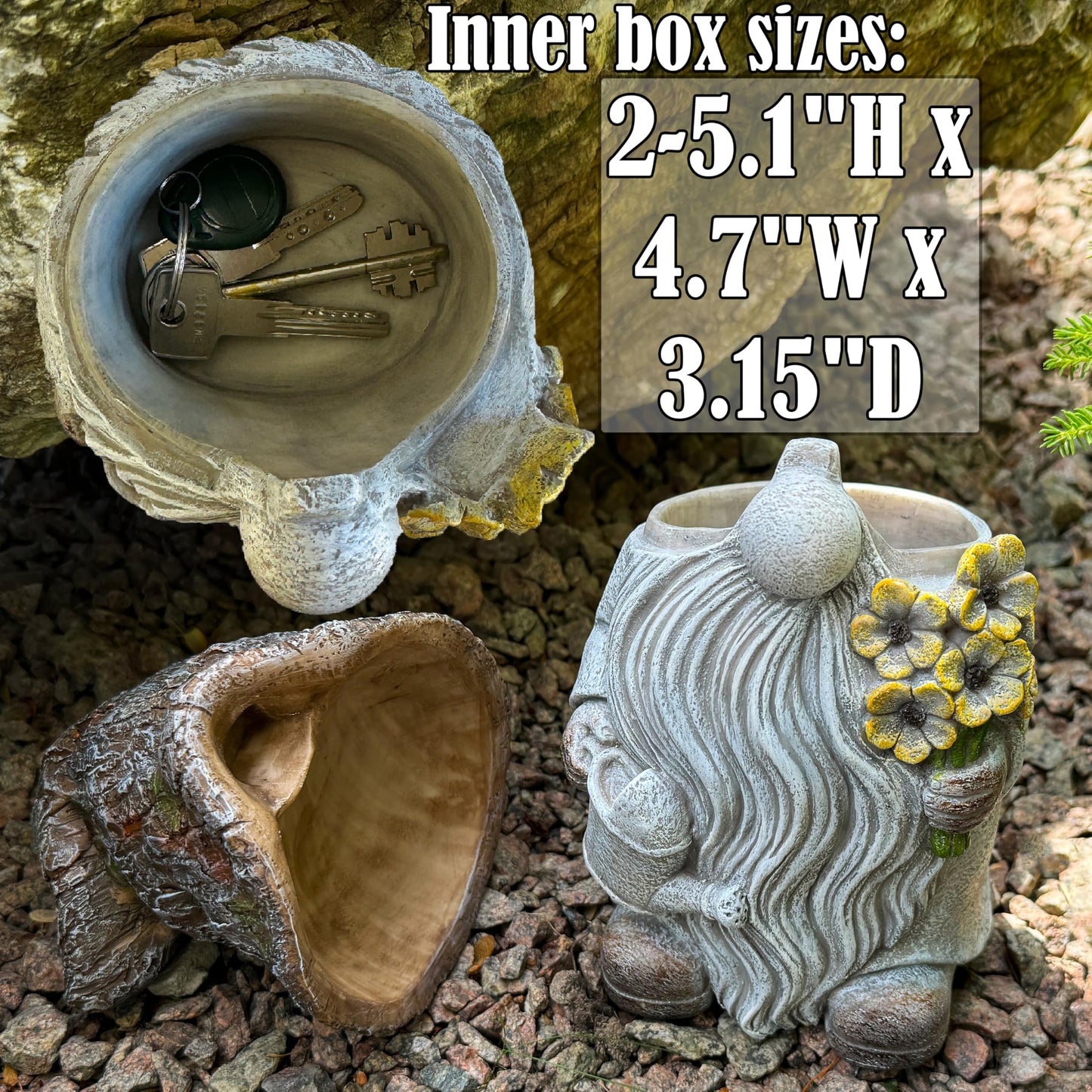 Mood Lab Garden Gnome - Key Hider Gnome Figurine - 9.25 inch (23.5 cm) Tall Lawn Statue - for Outdoor or House Decor