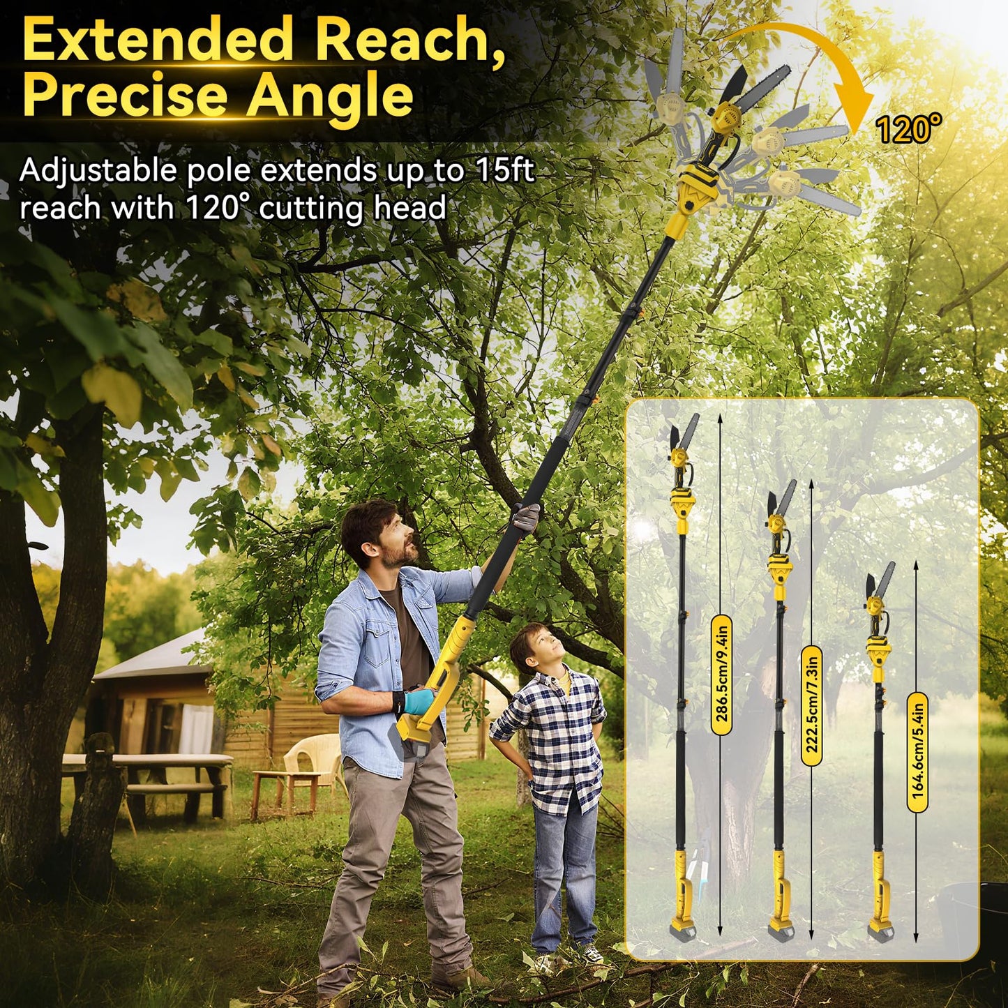 2 in 1 Electric Pole Saw 8 Inch Mini Cordless Chainsaw Compatible for Dewalt 20V Battery with 2.5M Telescope, Brushless Chainsaw for Pruning Branches Garden Maintenance (No Battery)