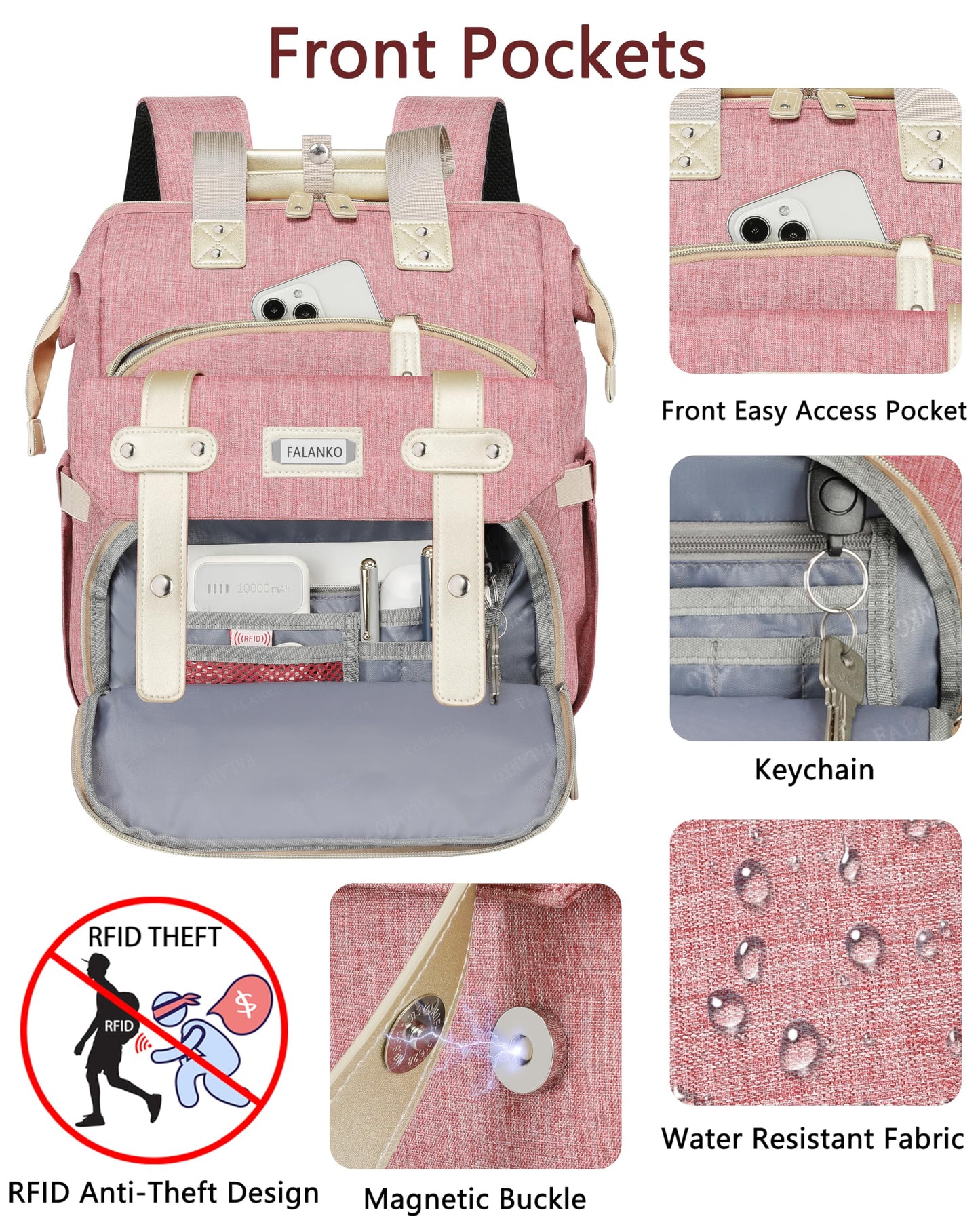 Laptop Backpack for Women,RFID Anti Theft Work Backpack for 15.6 Inch Laptop,Wide Open Large USB Charging Port Water Resistant Durable Backpack, Doctor Teacher College School Travel Shoulder Purse Bag