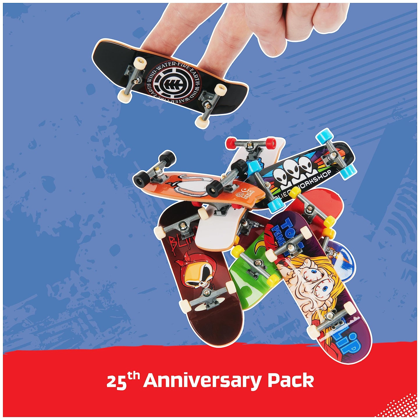Tech Deck, 25th Anniversary 8-Pack Fingerboards with Exclusive Figure, Collectible and Customizable Mini Skateboards, Kids Toys for Ages 6 and up
