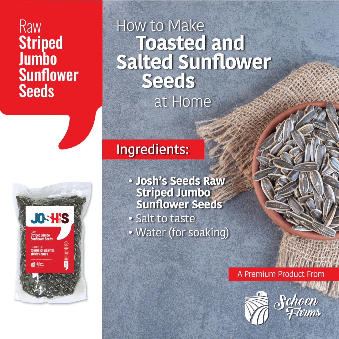 Josh's Seed Raw Striped Jumbo Sunflower Seeds (2 LBS) - Product of Canada