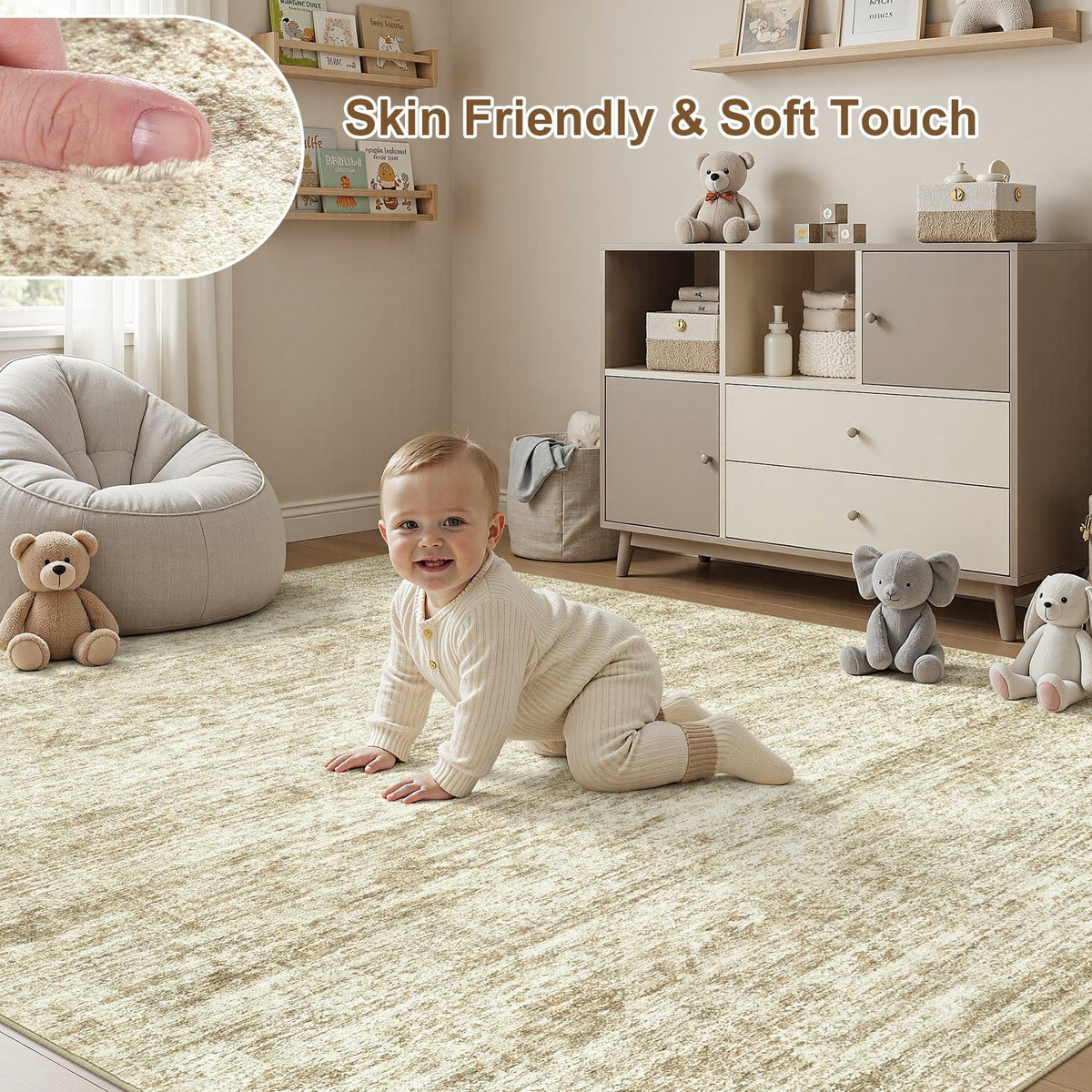 cotiled Large Area Rugs for Living Room 5x7, Machine Washable Rugs with Non Slip Backing Modern Neutral Abstract Rugs Stain Resistant Distressed Carpets for Home Office Decor (5x7 Beige/Brown)