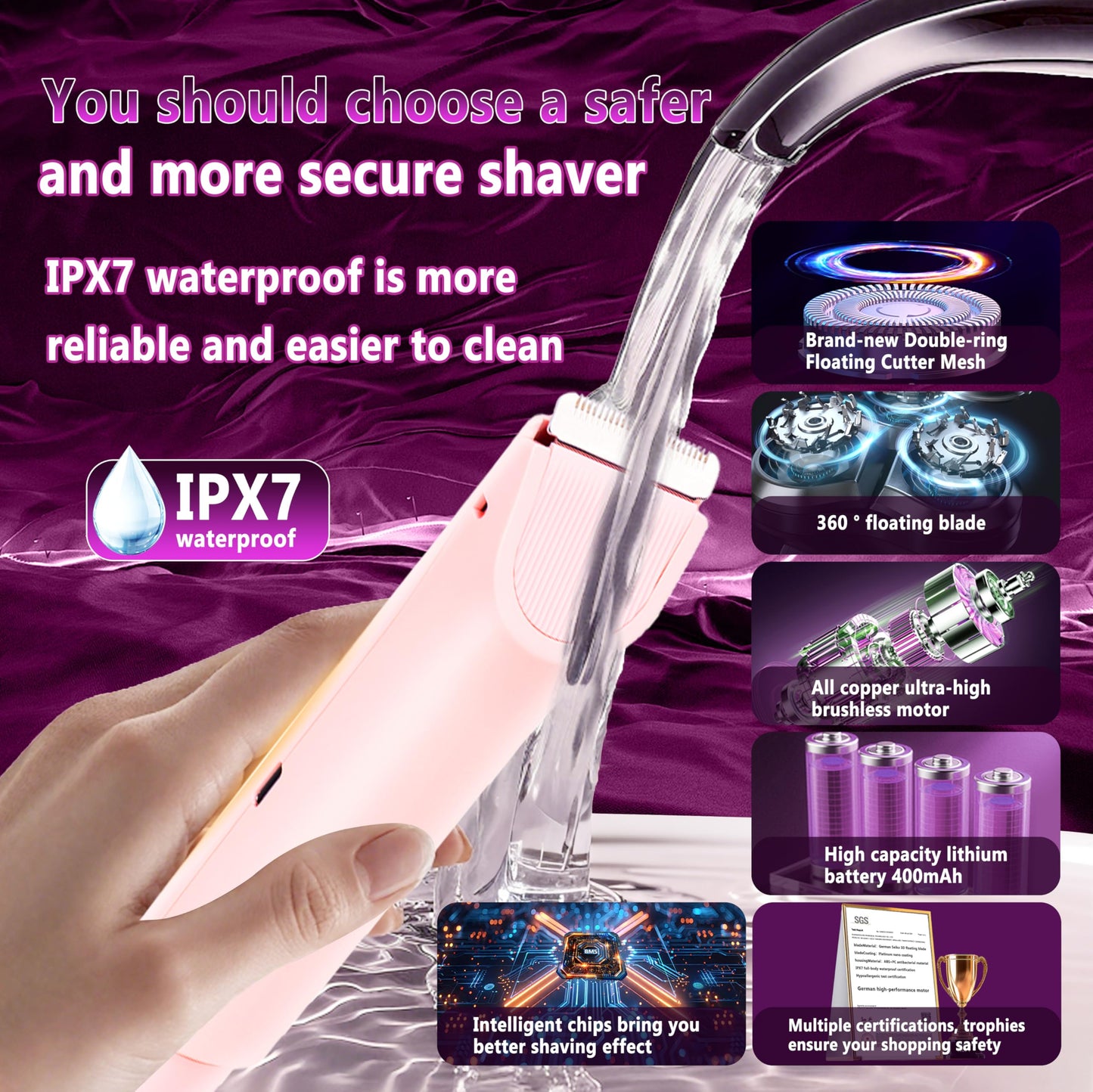 2025 Upgrade bikini trimmer women【SGS Certification 5W Ultra-High Power German brushless motor】electric razor for women-IPX7 Waterproof Bikini Shaver for Ceramic Blade Suitable for Underarm Leg Arm Body