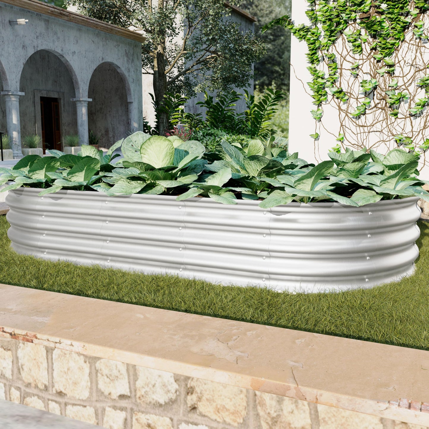 FOUBAM Galvanized Raised Garden Bed Kit, Oval Planters for Outdoor Plants,Galvanized Planter Boxes, Metal Raised Garden Beds Outdoor for Vegetables Flower Herb Patio 6 X 3 X 1 FT