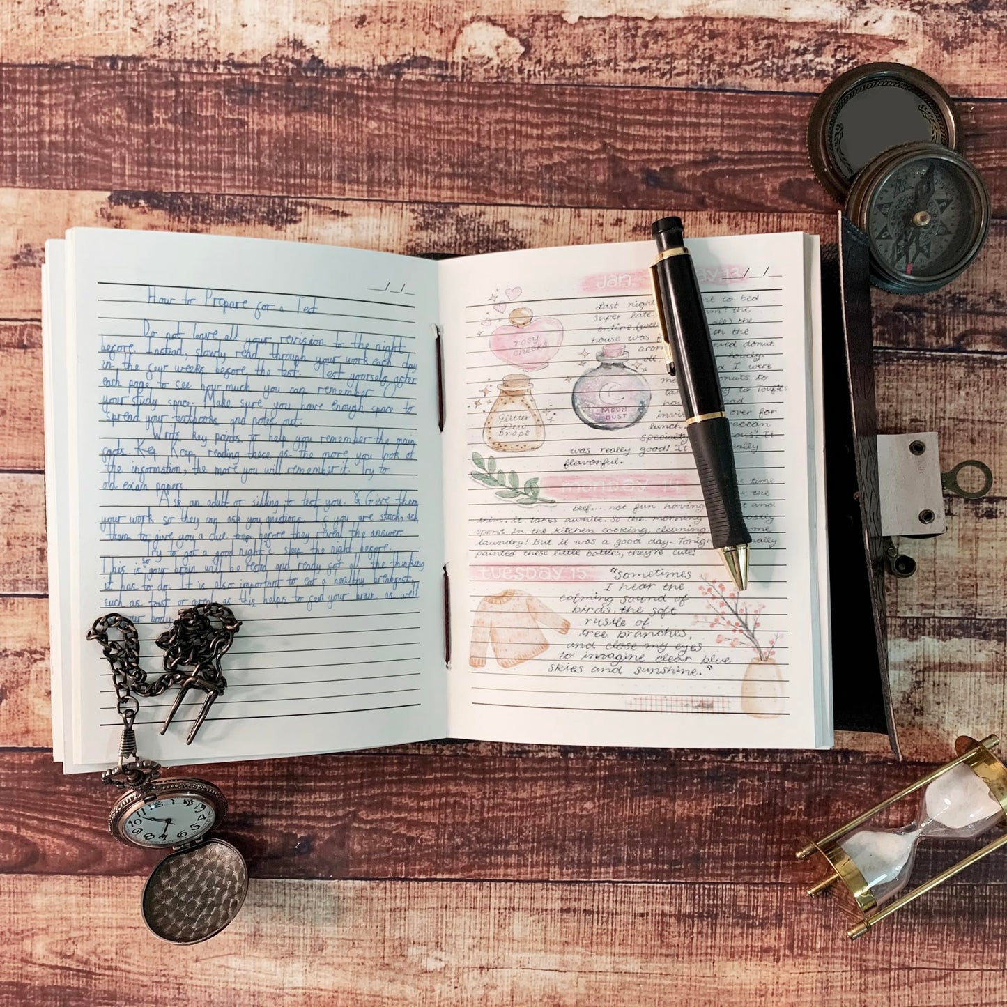 Leather Bound Journal for Men Women with Semi-Precious Stone & Buckle Closure - Book of Shadow Handmade Leather Travel Writing Notebook Diary Gift for Him Her