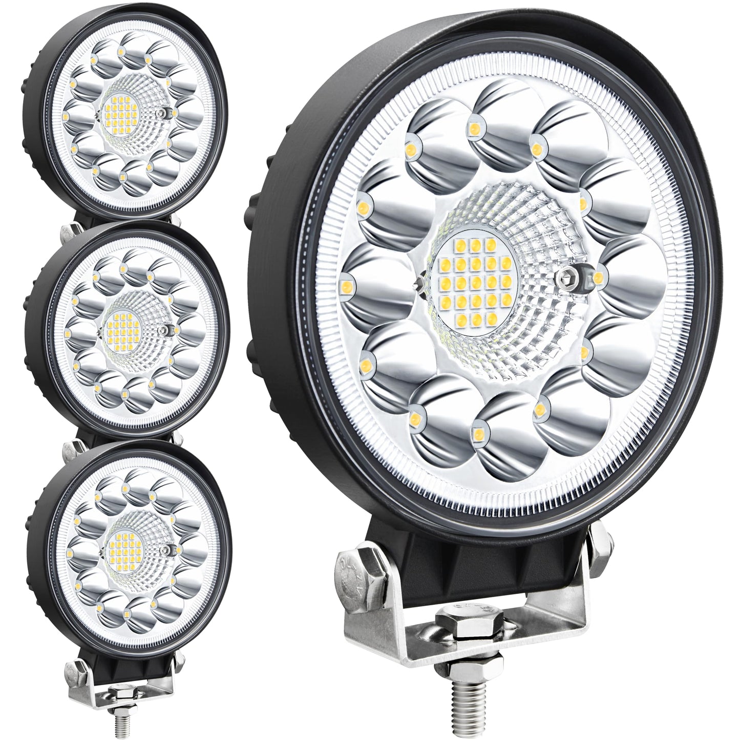 SAN YOUNG LED Light Pods for Trucks, 4 Inch LED Tractor Work Lights 120W Round Spot Off Road Driving Light for ATV UTV RV Golf Cart Lawn Mower SUV Offroad Lights, 4 Pack