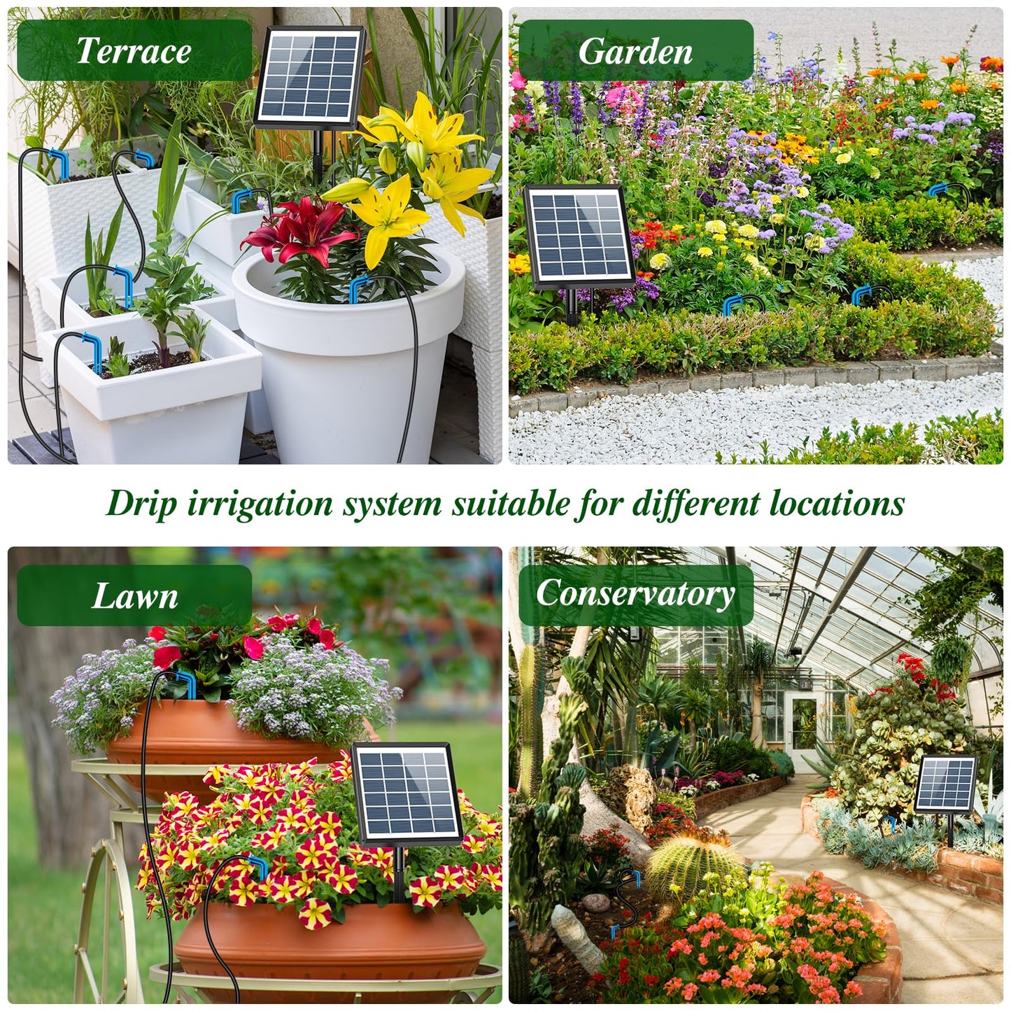 AnseTo Garden Drip Irrigation System, Solar Drip Irrigation System Kit with Automatic Water Timer, for Automatic Watering System for Potted Plants in Garden, Balcony, Greenhouse, Support 15 Plants