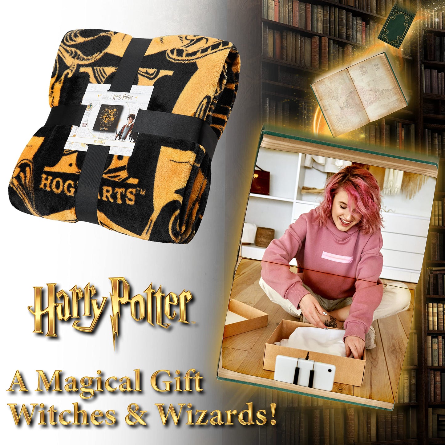 Harry Potter Gifts Fleece Bed Blanket Super Soft Cosy Bed Throw Hogwarts Bedroom Decor Plush Comforter 150 x 130cm for Bedroom Travel Sleepovers