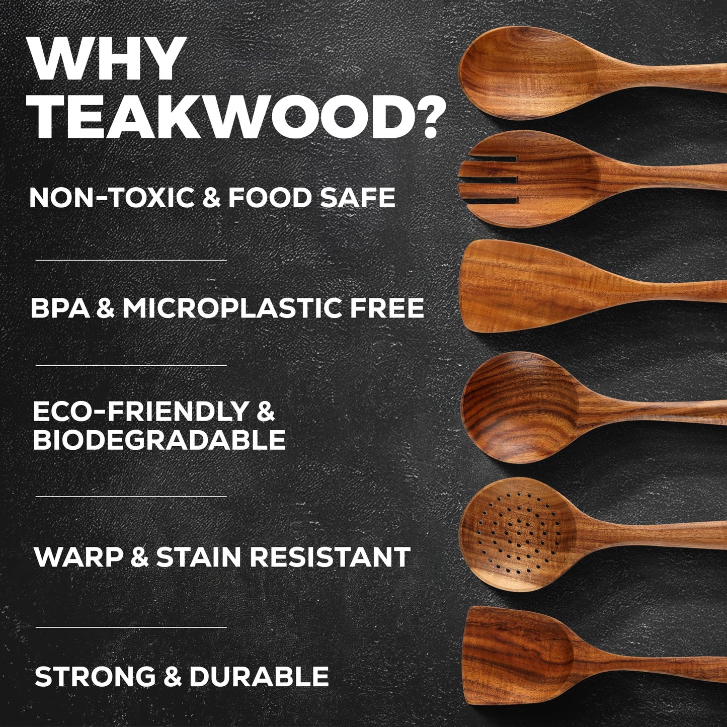 Zulay Kitchen 6-Piece Wooden Spoons for Cooking - Smooth Finish Teak Utensils - Soft Comfortable Grip Wood Spoons - Non-Stick Wooden Cooking Utensils - Teak Spoon Utensil Sets