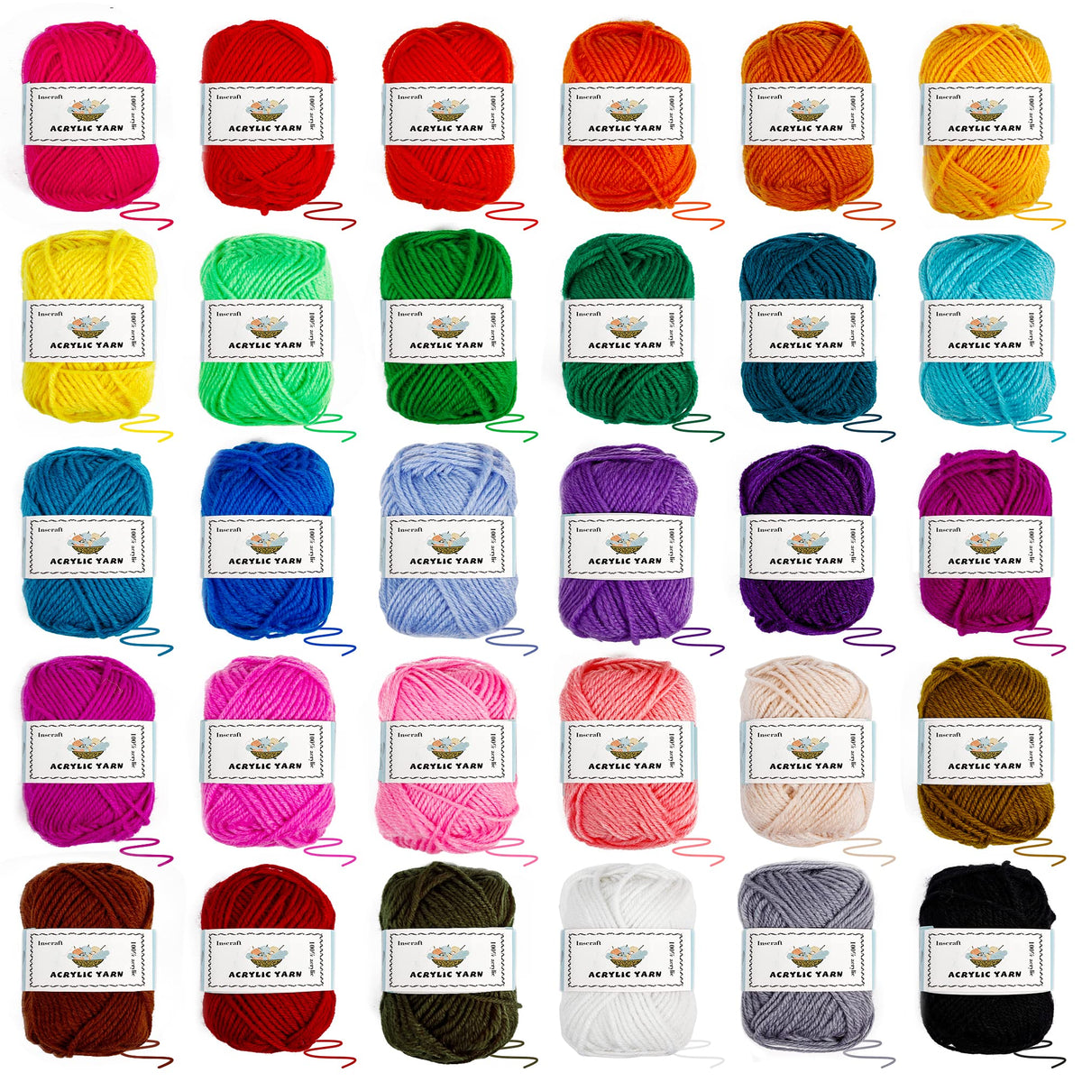Inscraft Crochet Yarn Kit for Beginners Adults and Kids, Includes 1650 Yards 30 Colors Acrylic Skeins, User Manual, Hooks, Wine Bag etc, Make Amigurumi & Projects, Starter Set Professionals
