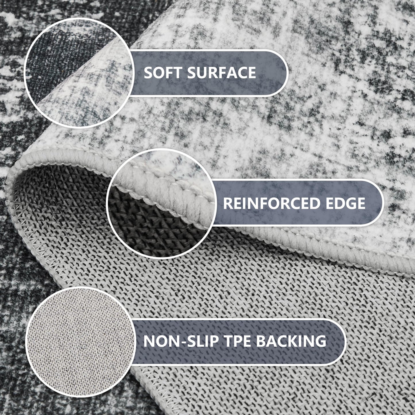 6ft Washable Round Rug - 6x6 Area Rugs Modern Abstract Rugs for Living Room Non-Slip Low Pile Soft Machine Washable Carpet for Bedroom, Living Room, Dining Room, Nursery, Farmhouse (6'x6' Dark Grey)