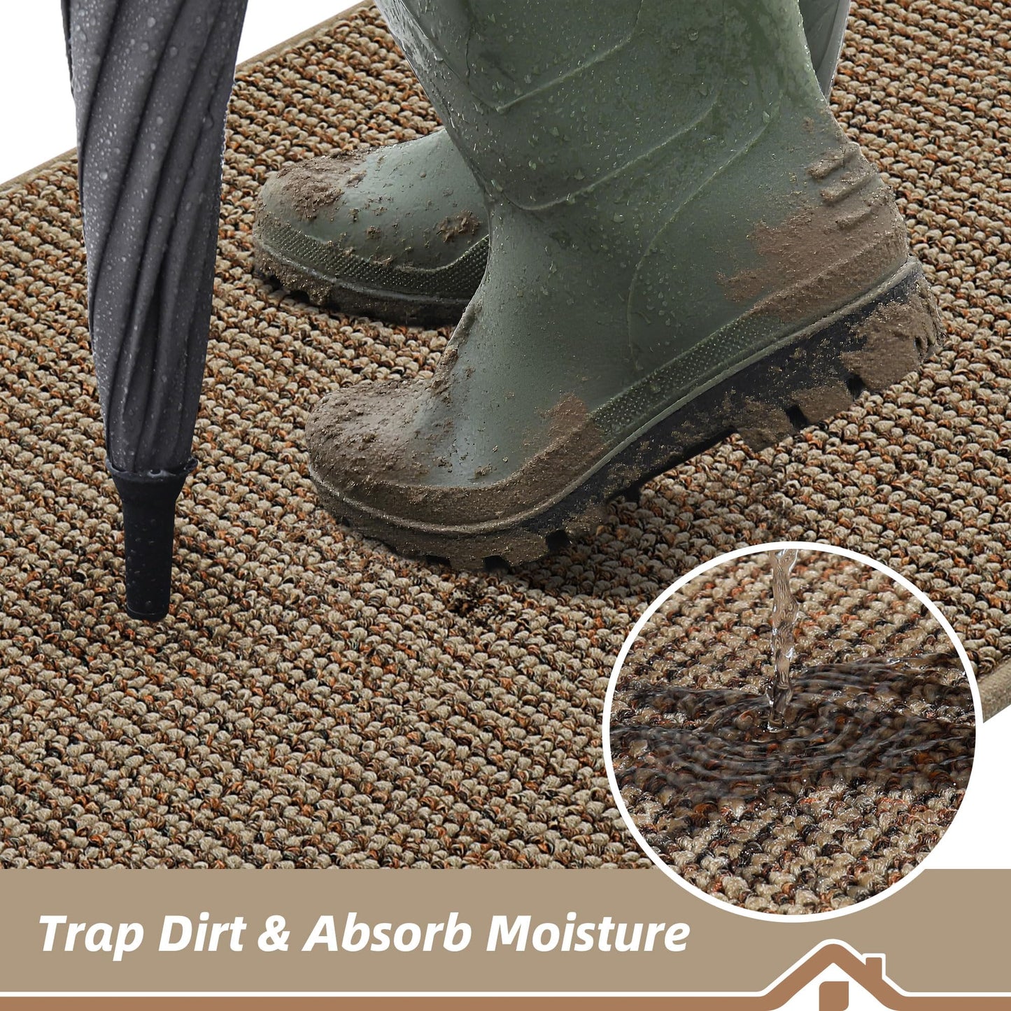 BEQHAUSE Dirt Trapper Door Mat 20" x 32", Non-Slip Washable Doormats Entrance Mat, Dirt Resistant and Absorbent Welcome Mat, Low Profile Floor Mats for Front Back Door and Entryway, Taupe