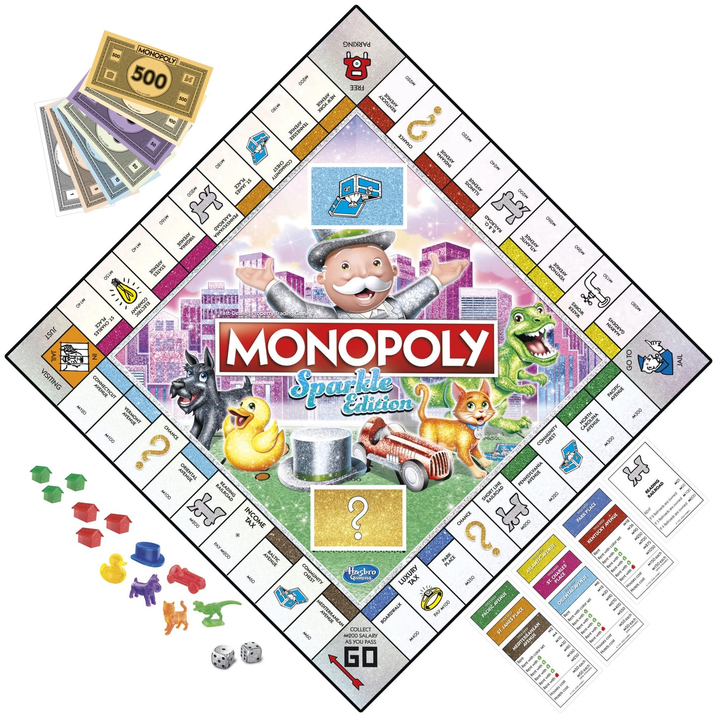 Monopoly Sparkle Edition Board Game, Family Games, with Glittery Tokens, Pearlescent Dice, Sparkly Look - English (Amazon Exclusive)