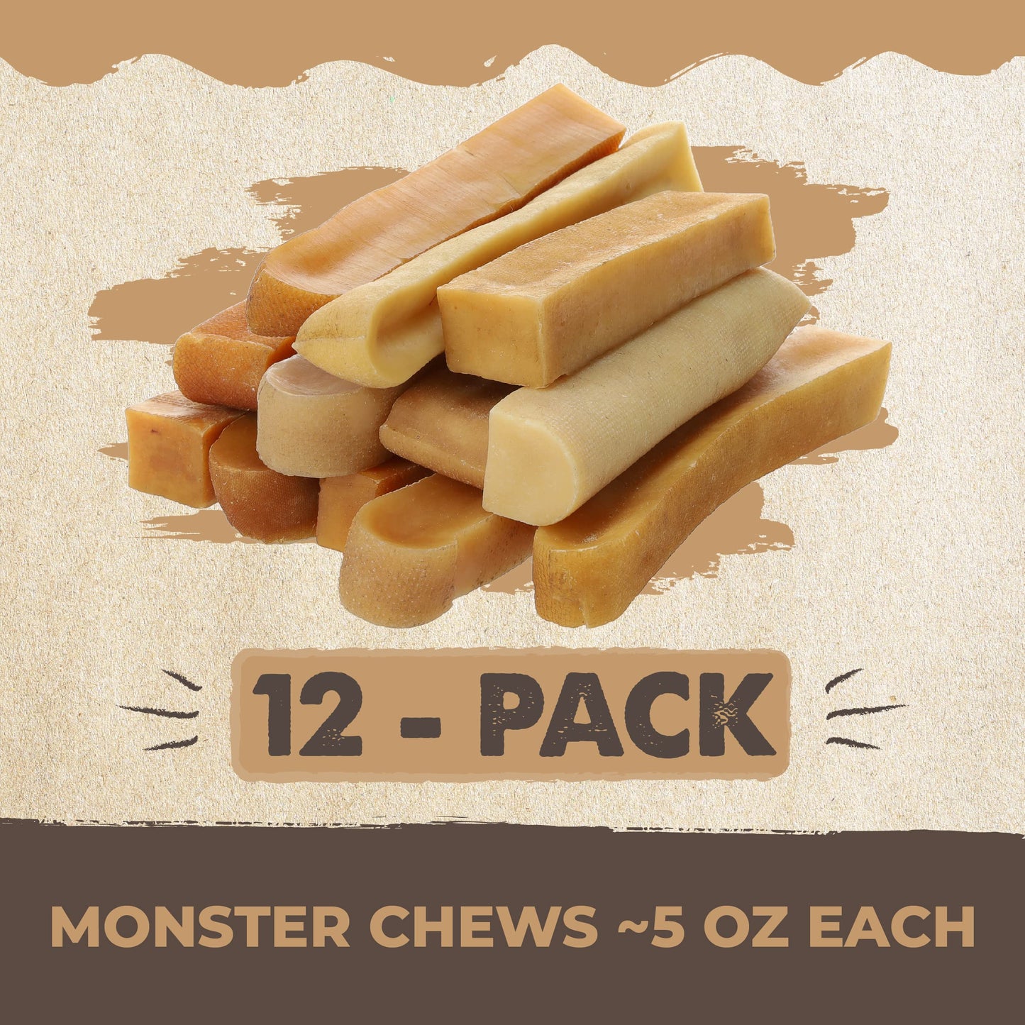 Mighty Paw Yak Cheese Chews for Dogs | All-Natural Long Lasting Pet Treats. Odorless and Great for Oral Health. Limited-Ingredient Chews for Puppies & Power-Chewers (Monster, 12 Pack)