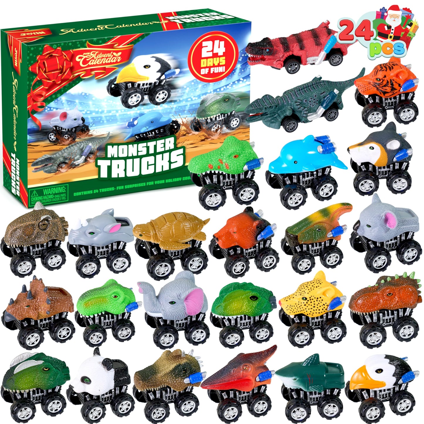 JOYIN 2025 Christmas Advent Calendar, 24 Days Countdown Calendar Toys with Monster Truck Toys, Christmas Party Favor Gifts, Xmas Countdown, Xmas Gift Classroom Prizes