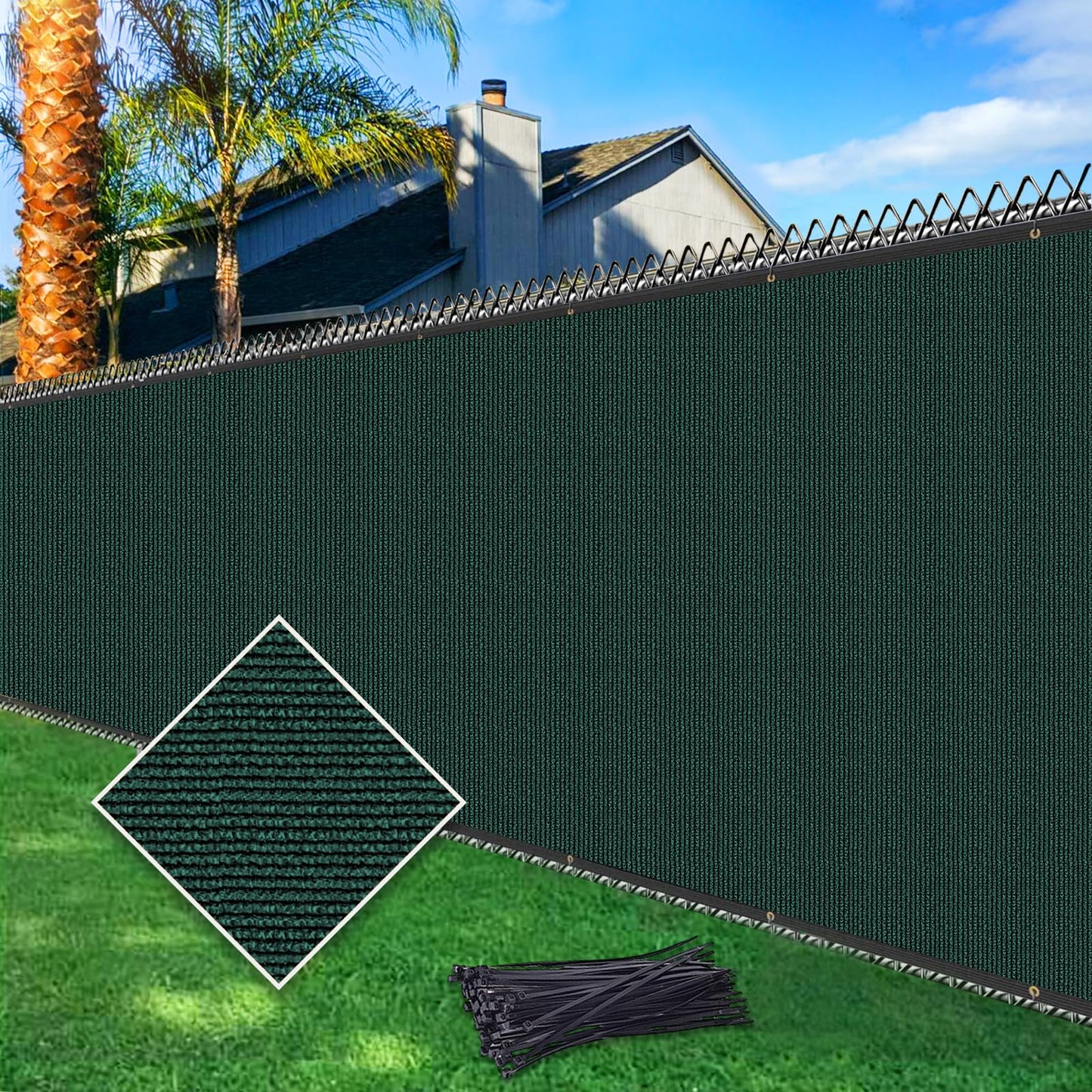 Cisvio 6ftx50ft Fence Privacy Screen Heavy Duty 170 GSM Windscreen Fabric Privacy Screen Covering Mesh Fencing For Decorative Fences Outdoor Patio, Backyard, Pool, Deck, Dark Green