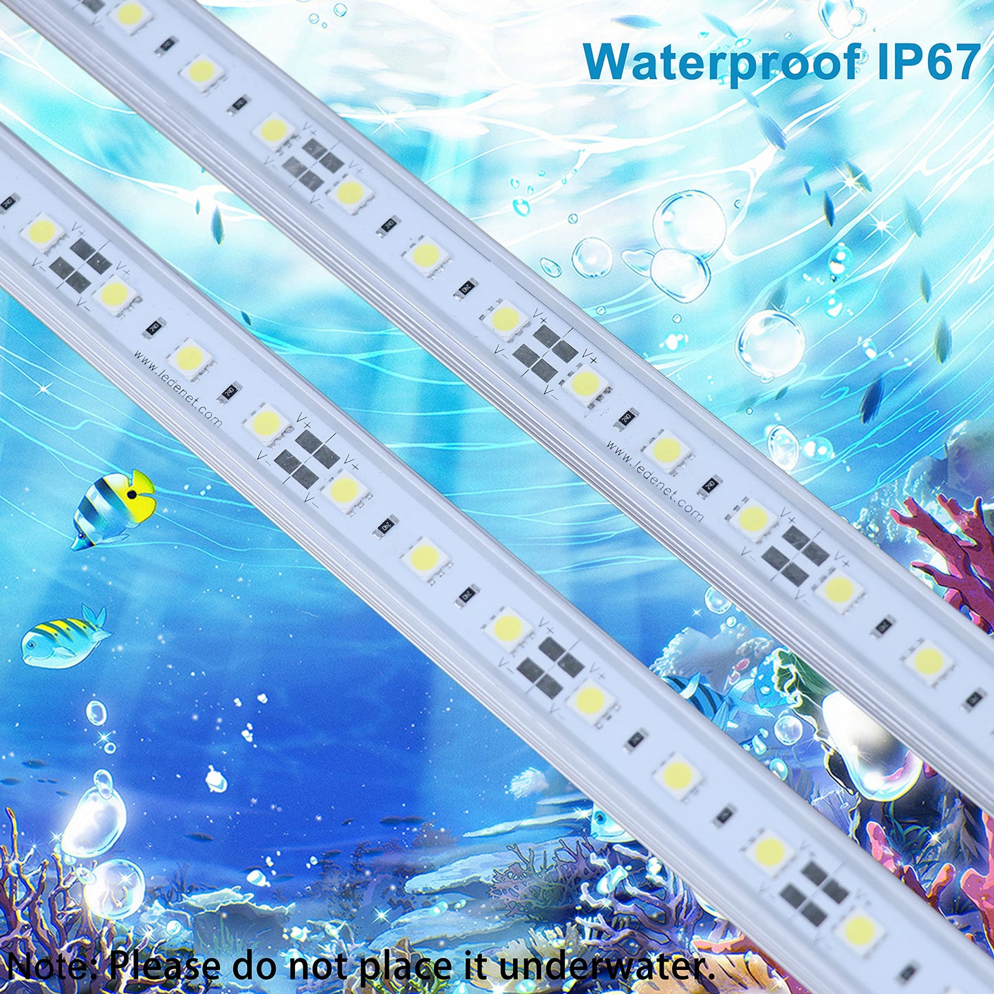 Aquarium Rigid LED Light Strips, Blue 12V DC Super Bright Waterproof Aluminum Marine Boat LED Lights Strip, 2 pc 20" Blue Light for Fish Coral Refugium and Reef Tank