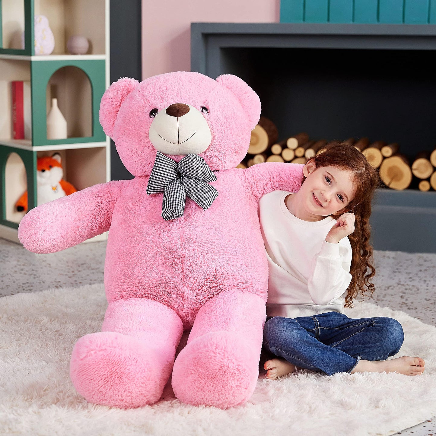 EARTHSOUND Giant Teddy Bear Stuffed Animal,Large Plush Toy Big Soft Toys,Huge Life Size Jumbo Cute Oversized Fat Bears Animals,Gifts for Girls Boys Kids Girlfriend (Pink, 47 inches)