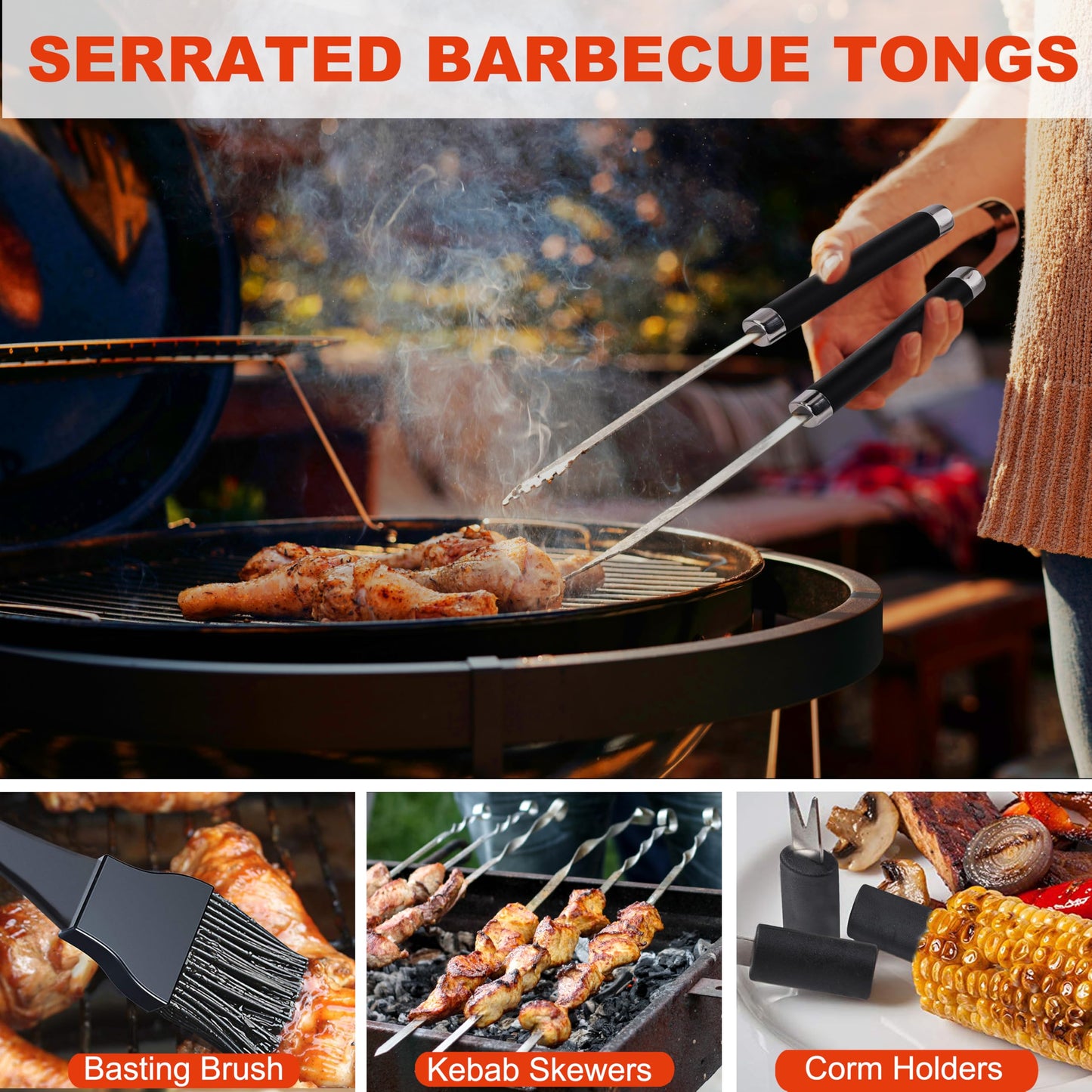 Grilljoy BBQ Grill Accessories Set, Heavy Duty BBQ Tools Set for Men & Women Gift, Grill Utensils Kit with Slicone Glove, Grilling Accessories with Storage Bag for Smoker, Camping Barbecue