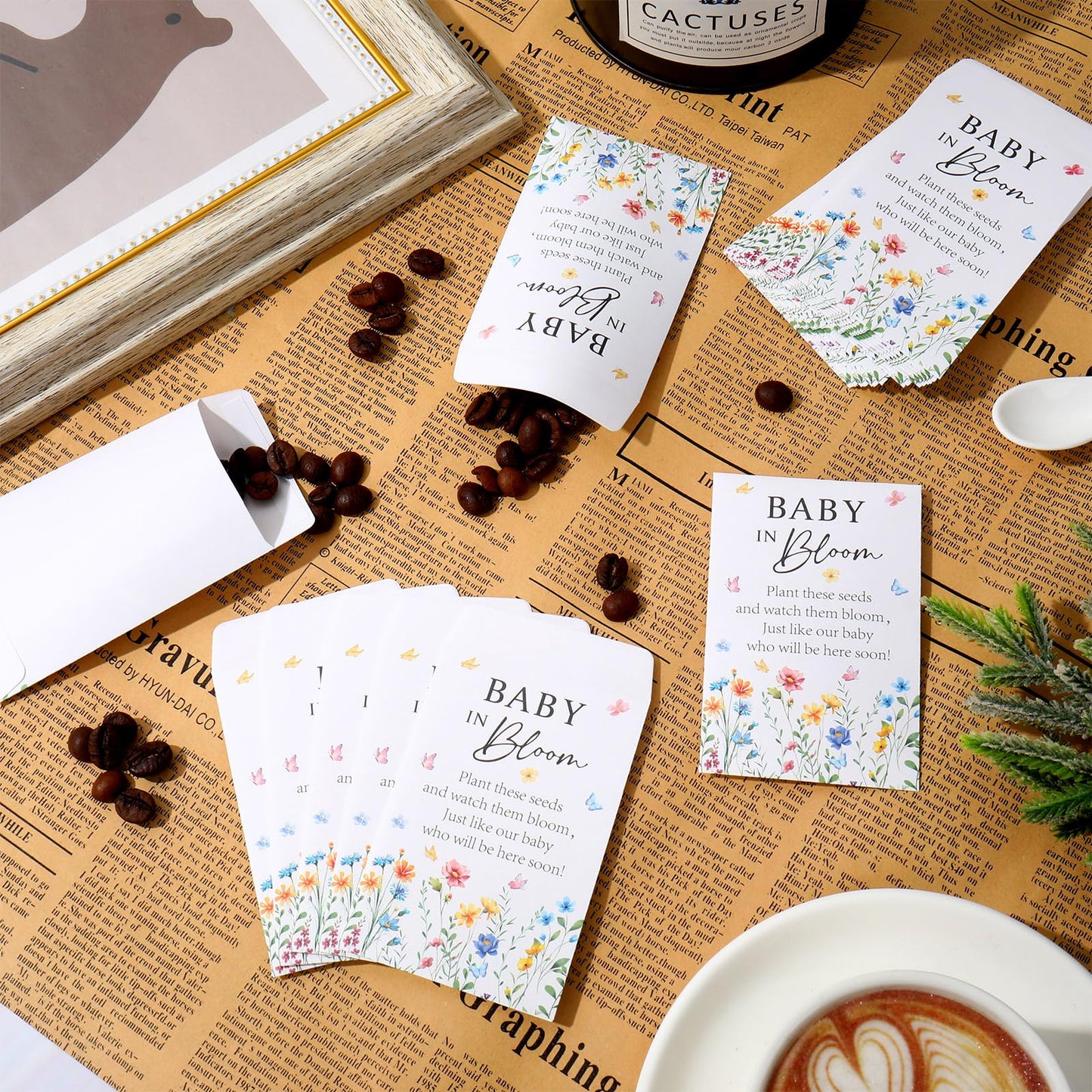 JarThenaAMCS 100Pcs Baby in Bloom Seed Packets Wildflower Baby Shower Party Favors for Guests Flower Self-Adhesive Envelopes Floral Seed Storage Pockets for Gender Reveal Party Supplies
