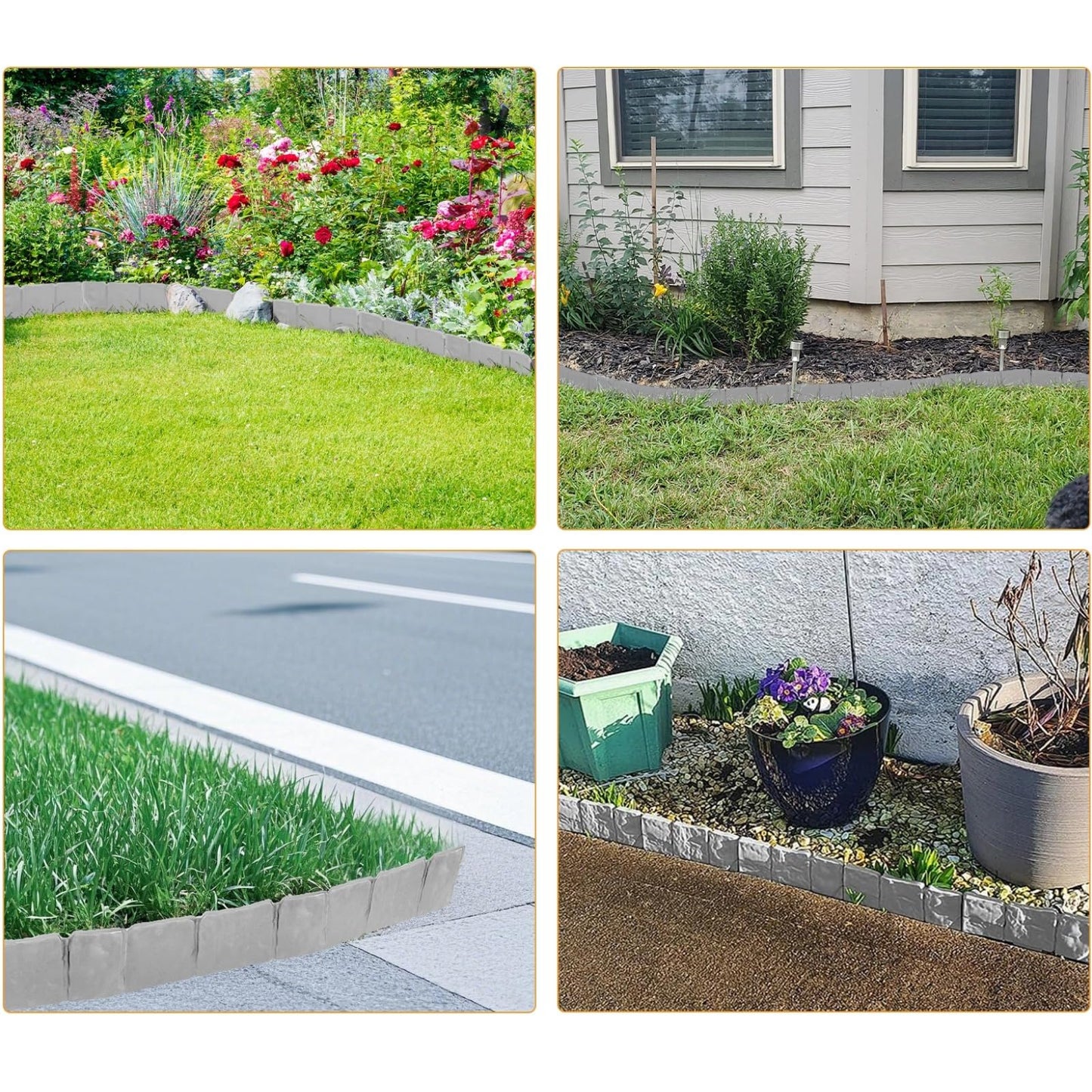 30/40 Pcs Garden Edging Border, Plastic Stone Effect 24/32ft Landscape/Lawn Edging Garden Decor Fence for Garden Lawn Landscape Flower Bed Patios DIY Yard No Dig (40, Gray)