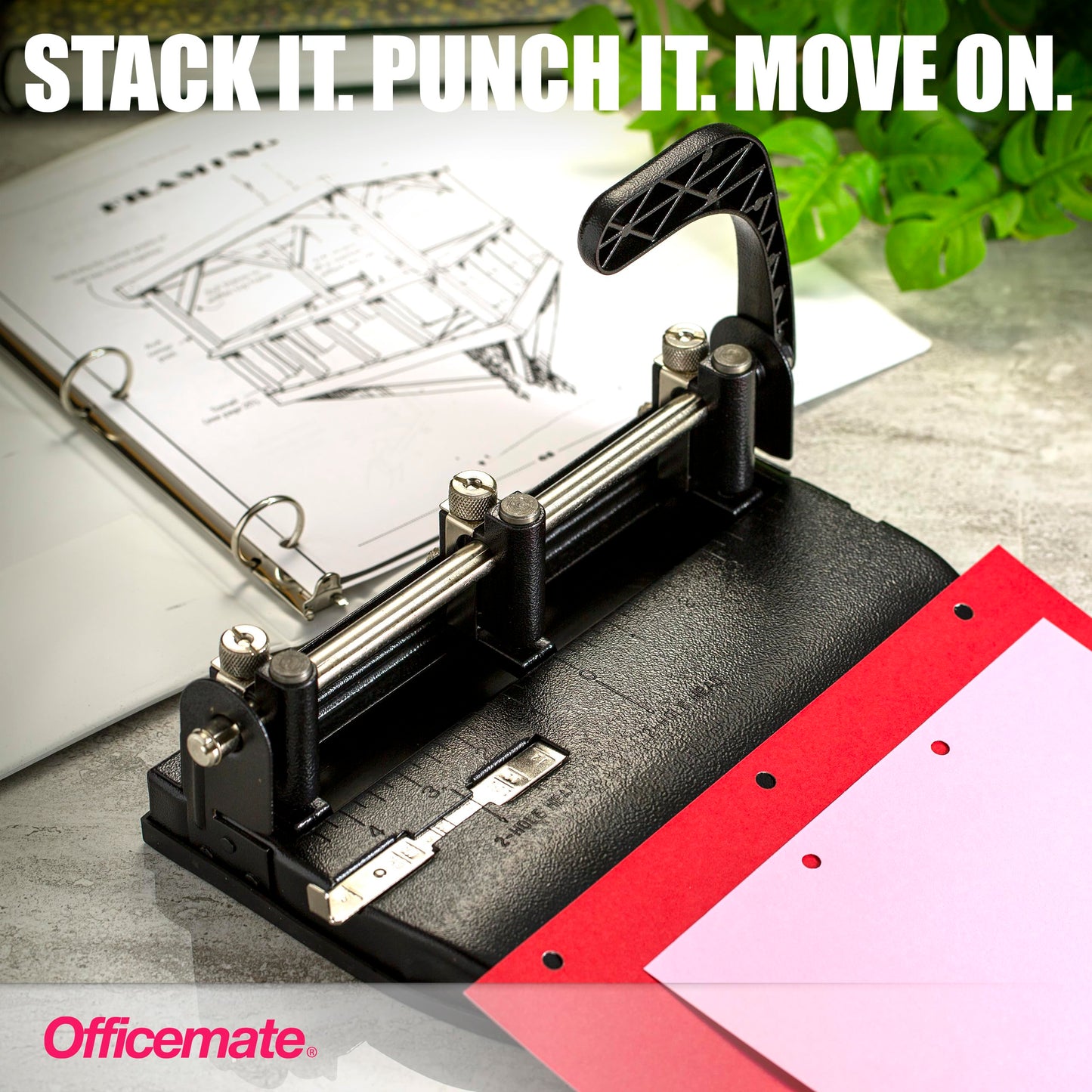 Officemate Heavy Duty Adjustable 2-3 Hole Punch with Lever Handle, 32-Sheet Capacity, Black (90078)