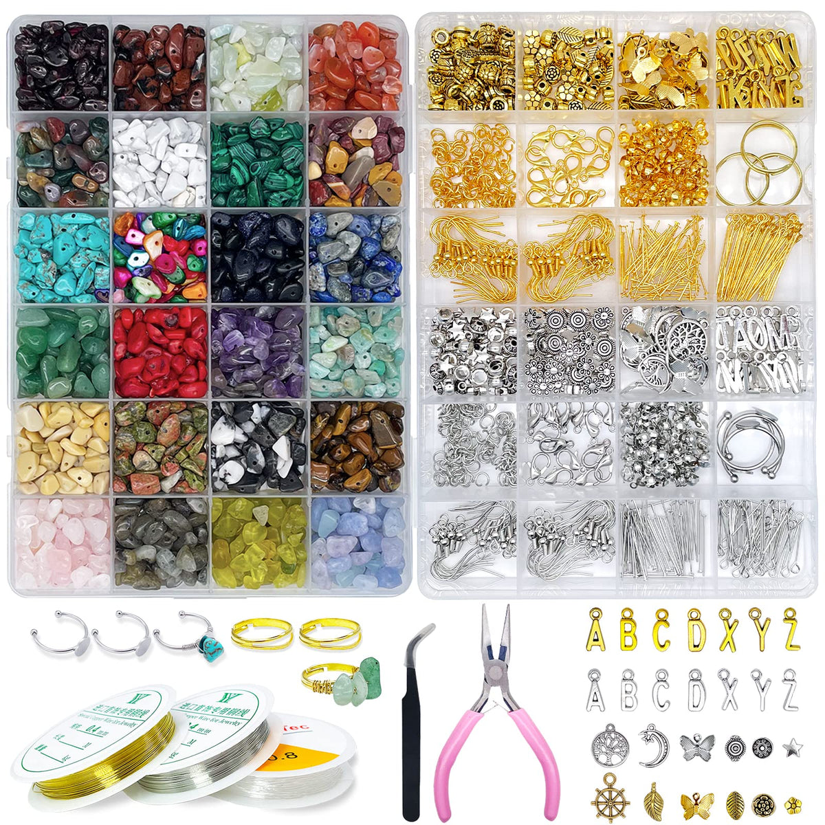 ygorios Adult Jewellery Making Kit - 1760 Crystal Beads and Accessories, DIY Bracelet and Earrings Set (Crystal)