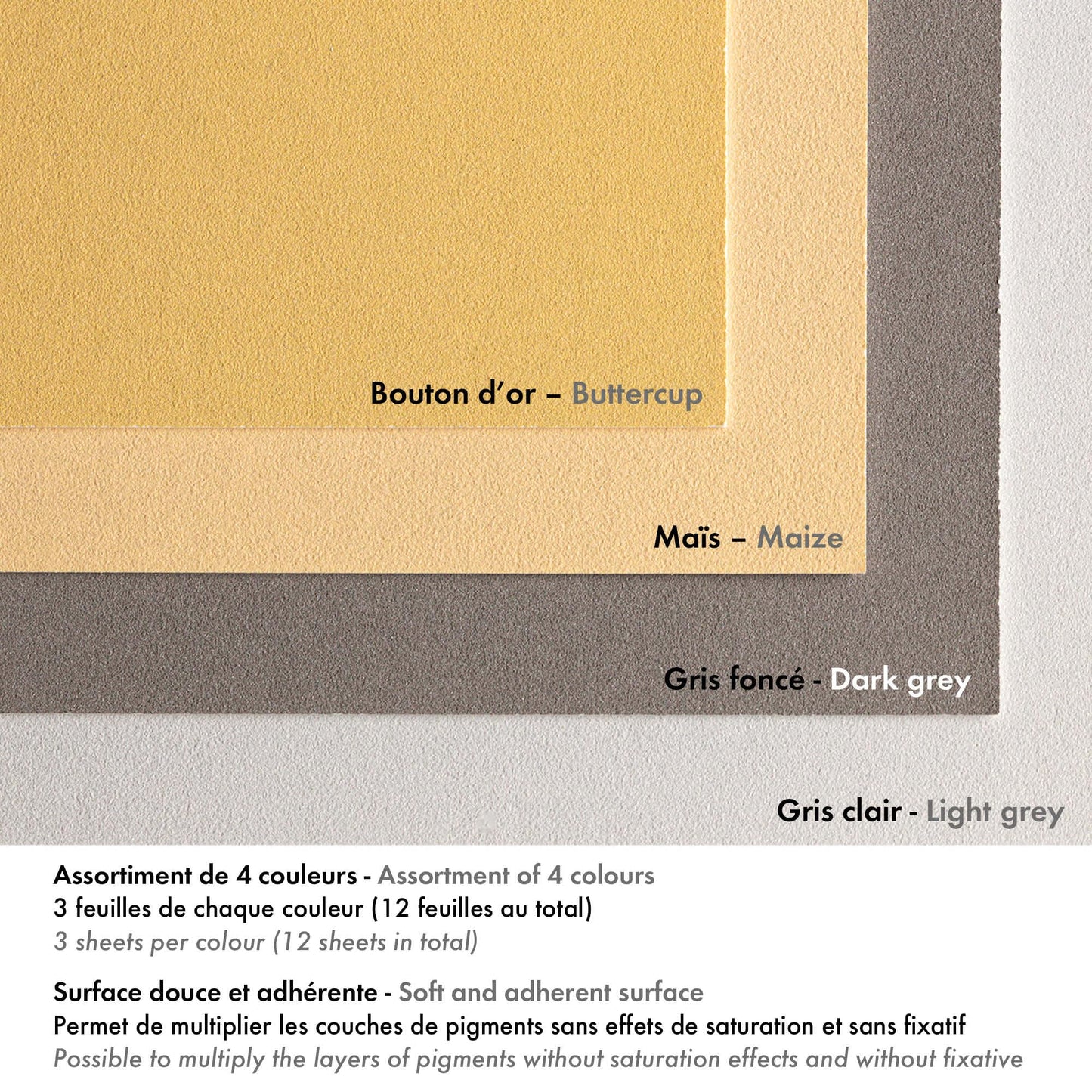 Clairefontaine - Pastelmat Palette No.1 Glued Pad - 12 Sheets - Cards for Pastel - 24 x 30 cm 360 g - 170 Lb - 4 Assorted Shades - Crystal Paper Dividers - 96017C