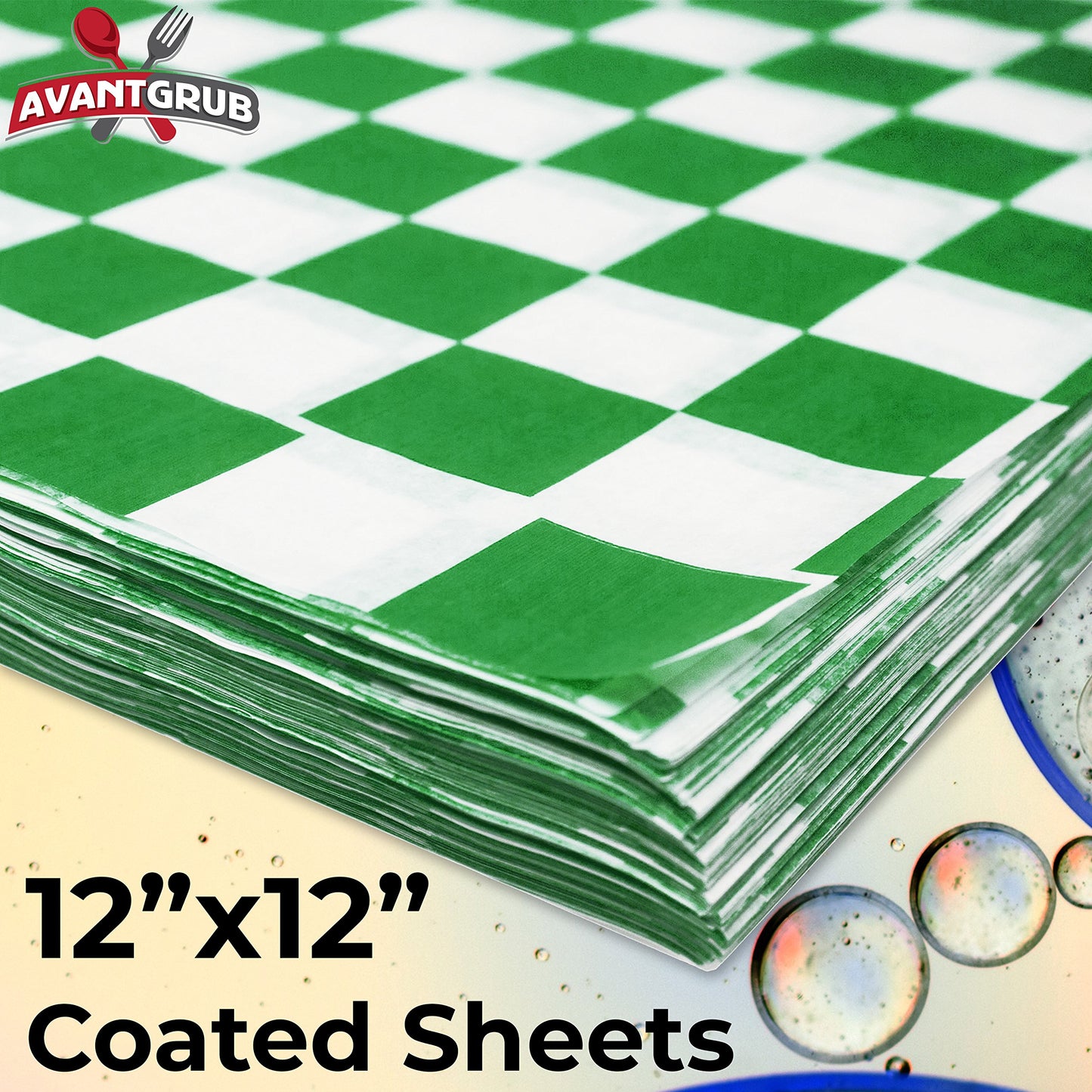 Avant Grub Deli Paper 300 Sheets. Turn Your Backyard Cookout Party into a Special Event with Green & White Checkered Food Wrapping Papers. Grease-Resistant 12x12 Sandwich Wrap Prevents Food Stains!