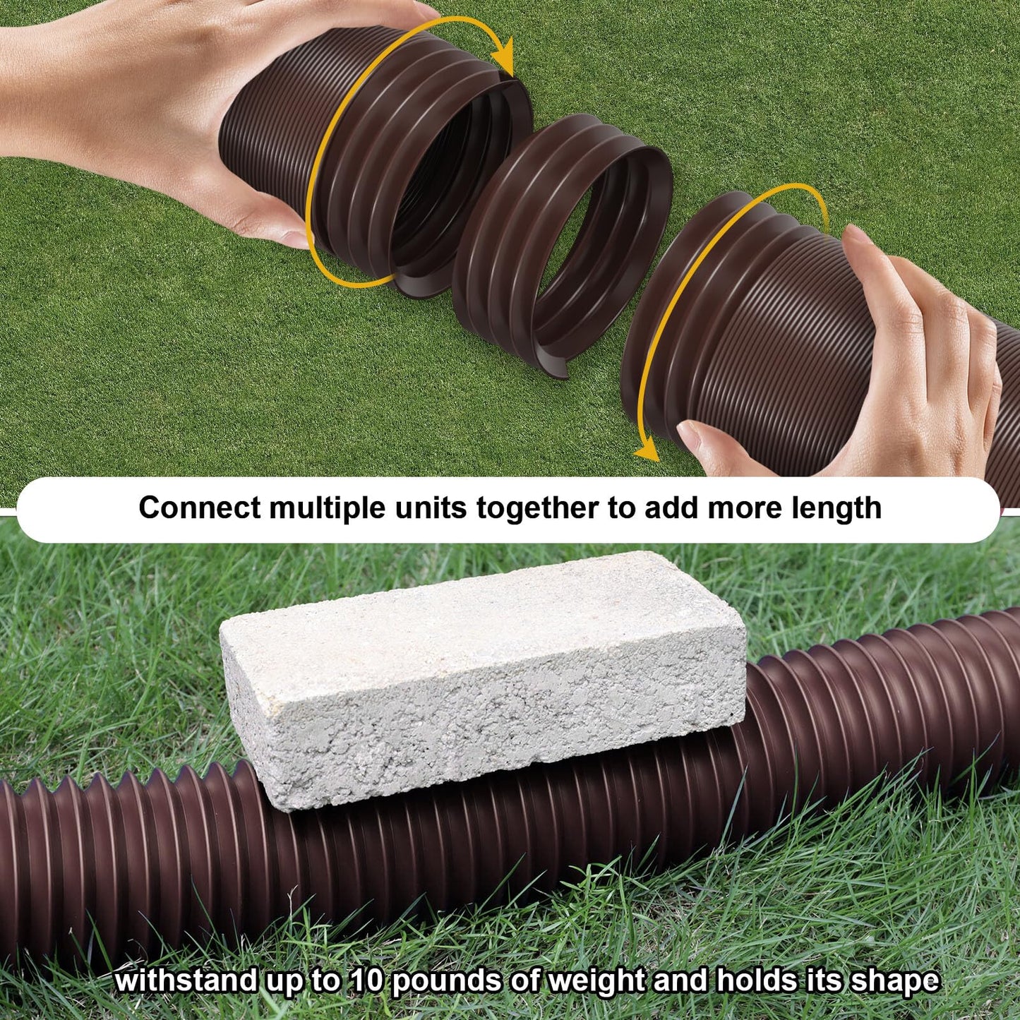 plusgutter 2 Pack Rain Gutter Downspout Extensions, Flexible Downspout Extender with 58"+68" Extendable Pipes for Rain Water Drainage, Durable Down Spout Drain Extension with Connector (Brown)