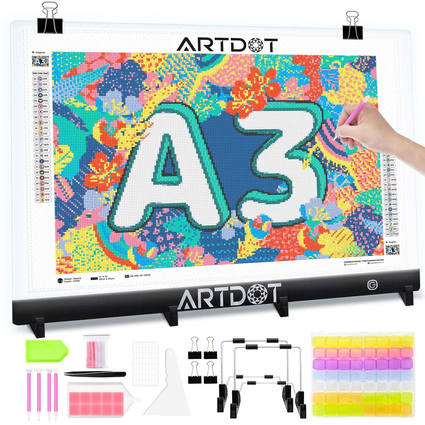 ARTDOT A3 LED Light Board Light Pad for Diamond Art Kits for Adults- USB Powered & Adjustable Brightness Light Box for Tracing, and Peinture Diamant Crafting as Diamond Painting Accessories and Tools