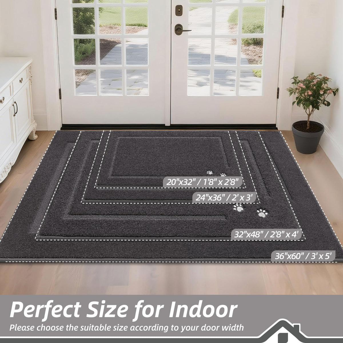 BEQHAUSE Dog Door Mat for Dirty Wet Paws 24"x36", Absorbent Dirt Trapper Entryway Rug Non-Slip Washable Welcome Mat Soft Stain Resistant for Dogs Entry Indoor Door Mat, Dark Grey Dark Grey